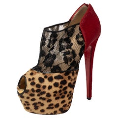 Christian Louboutin Leopard Print Pony Hair and Lace Aeronotoc Booties Size 37.5