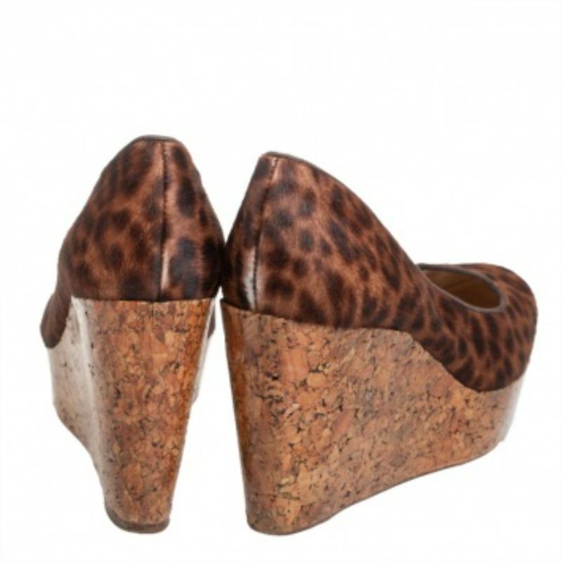 Women's Christian Louboutin Leopard Print Pony Hair Coroclic Cork Platform Pumps Size 38 For Sale