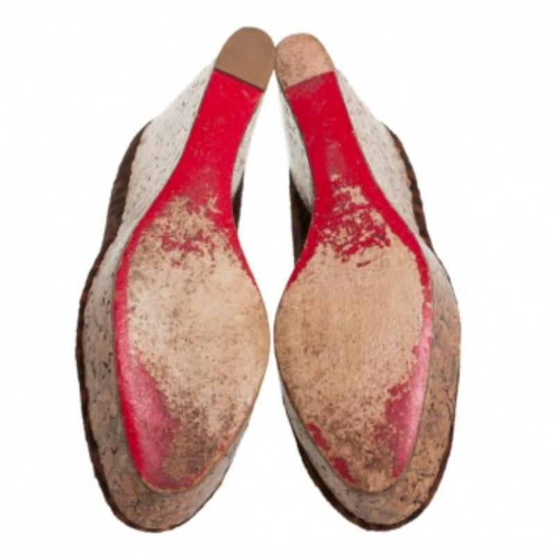 Christian Louboutin Leopard Print Pony Hair Coroclic Cork Platform Pumps Size 38 For Sale 1