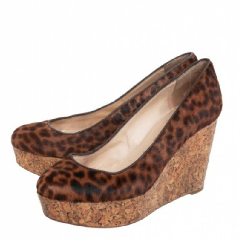 Christian Louboutin Leopard Print Pony Hair Coroclic Cork Platform Pumps Size 38 For Sale 2