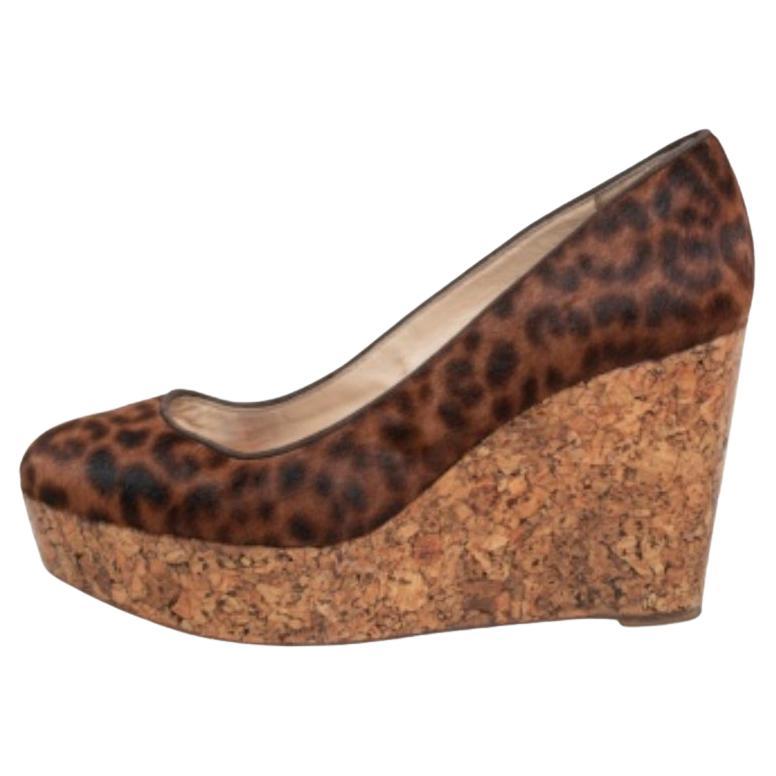 Christian Louboutin Leopard Print Pony Hair Coroclic Cork Platform Pumps Size 38 For Sale