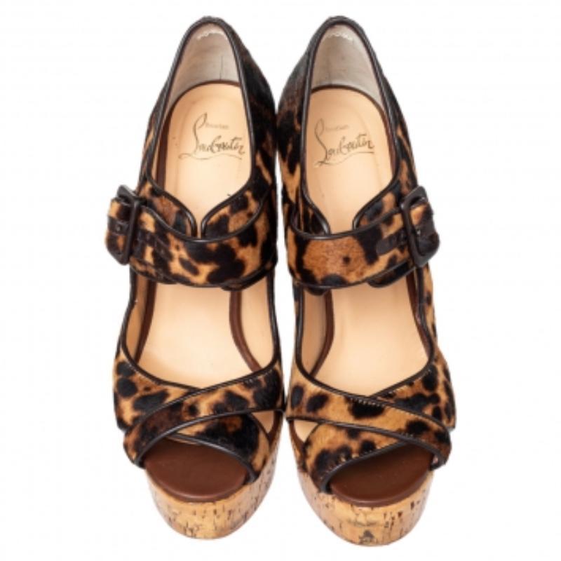  Sandales compensées Melides en cuir de poney imprimé léopard Christian Louboutin, taille 38,5 Pour femmes 