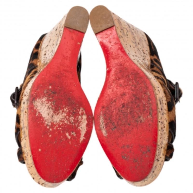 Sandales compensées Melides en cuir de poney imprimé léopard Christian Louboutin, taille 38,5 2