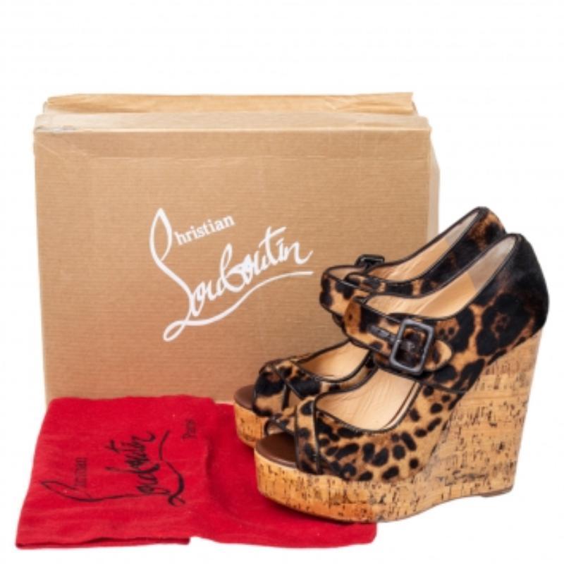 Sandales compensées Melides en cuir de poney imprimé léopard Christian Louboutin, taille 38,5 3
