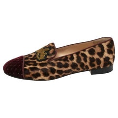 Christian Louboutin Leopard Print Pony My Love Velvet Smoking Slippers Size 38.5