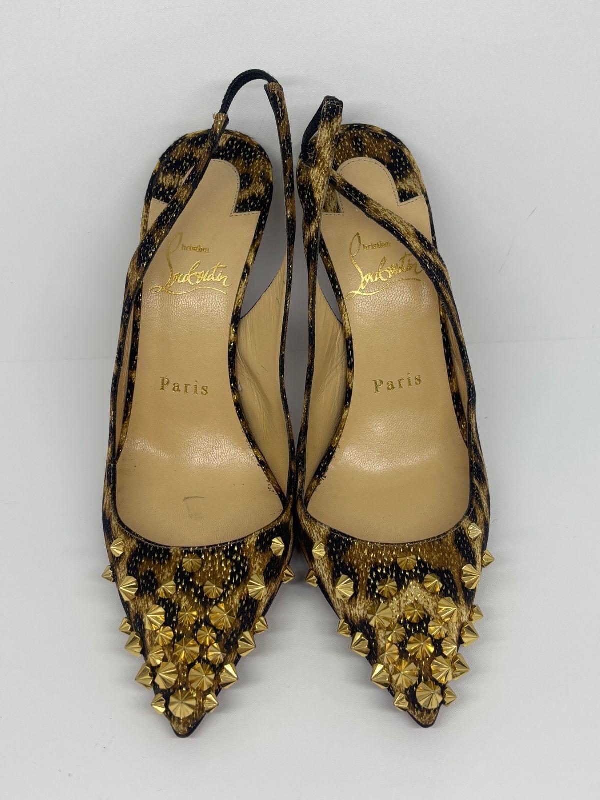 Christian Louboutin Leopard Printed Silk Drama Sling 100 Studded Pumps In Good Condition For Sale In Jakarta, Daerah Khusus Ibukota Jakarta