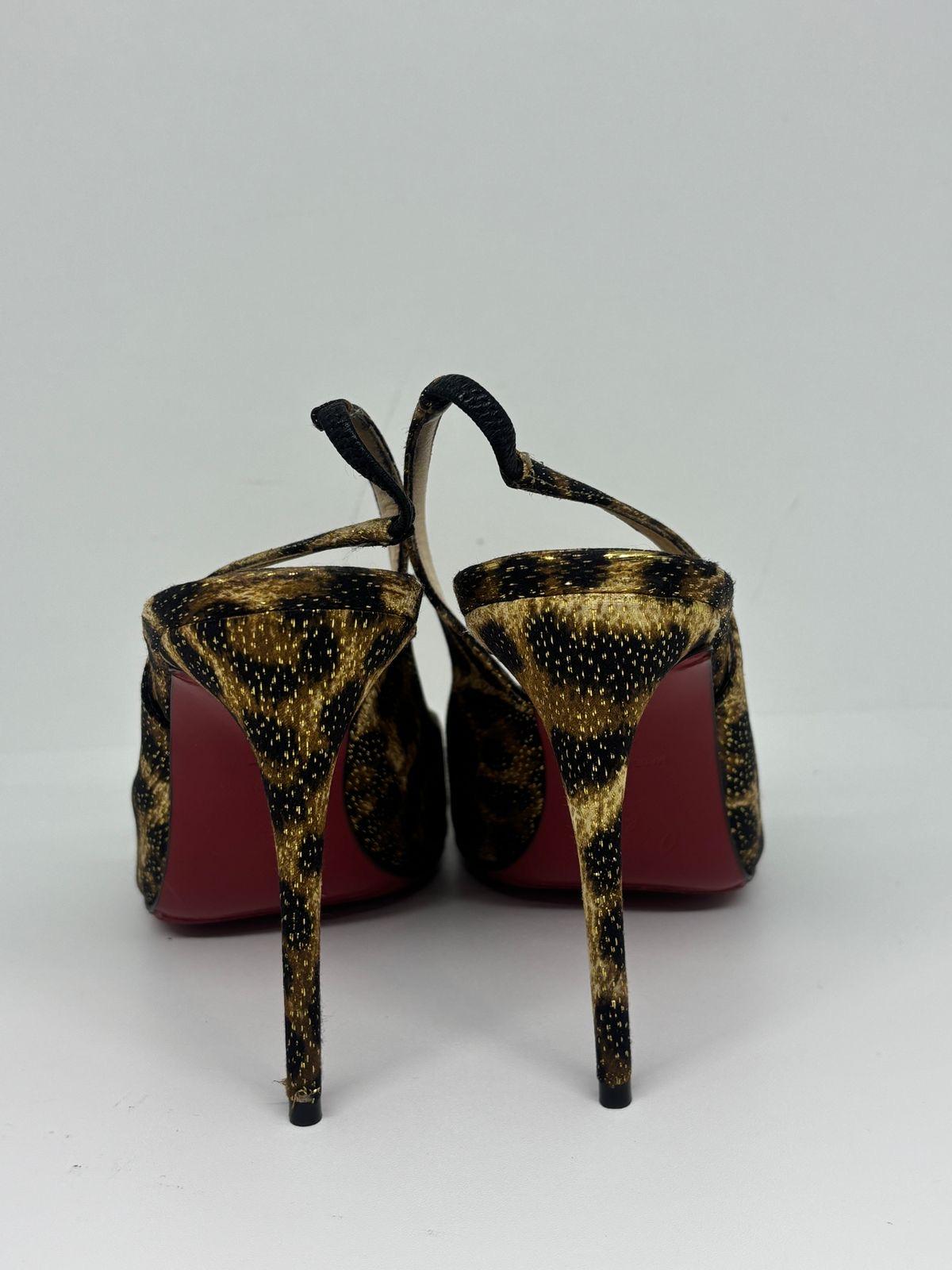Women's Christian Louboutin Leopard Printed Silk Drama Sling 100 Studded Pumps For Sale