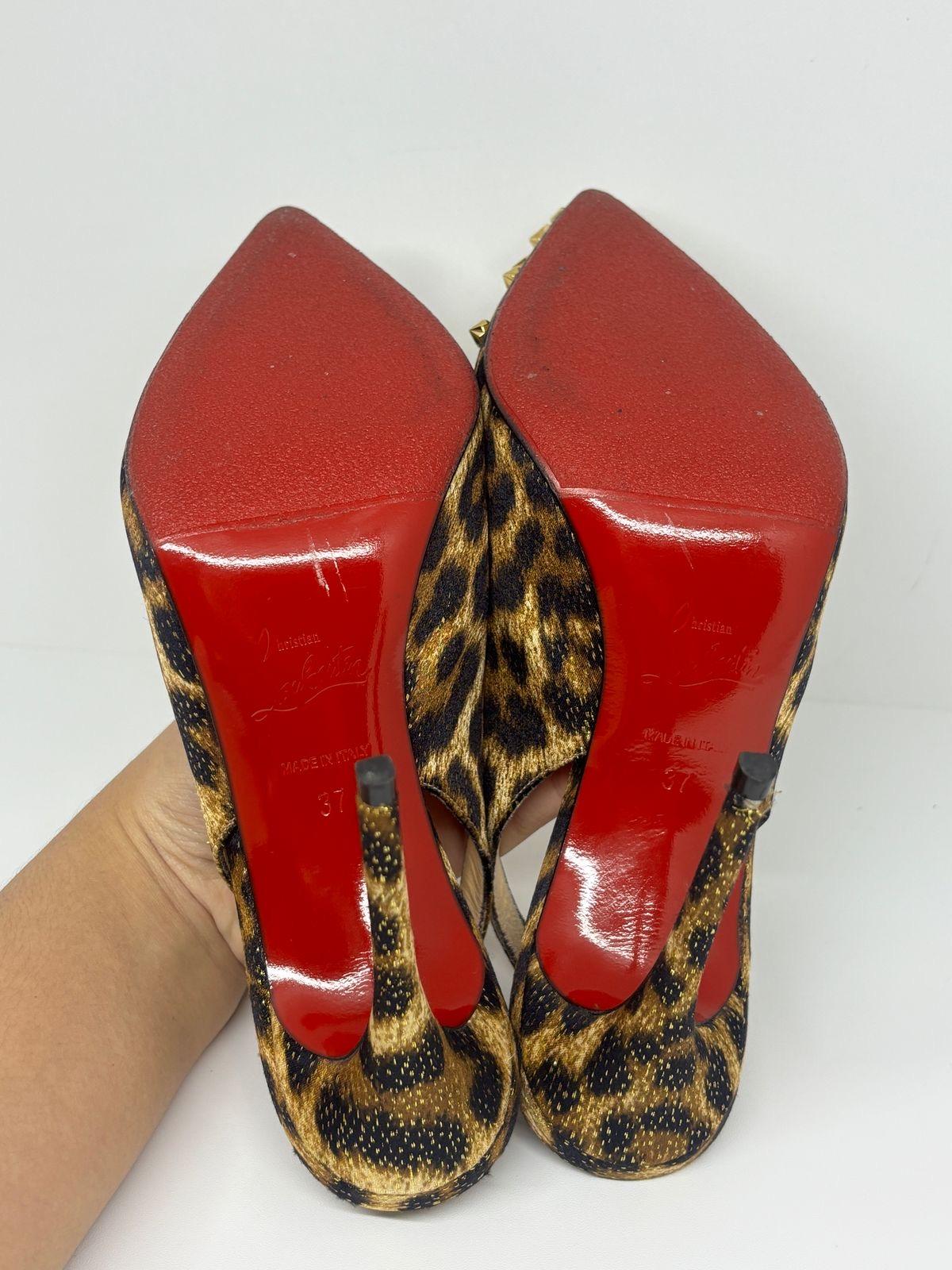 Christian Louboutin Leopard Printed Silk Drama Sling 100 Studded Pumps For Sale 2