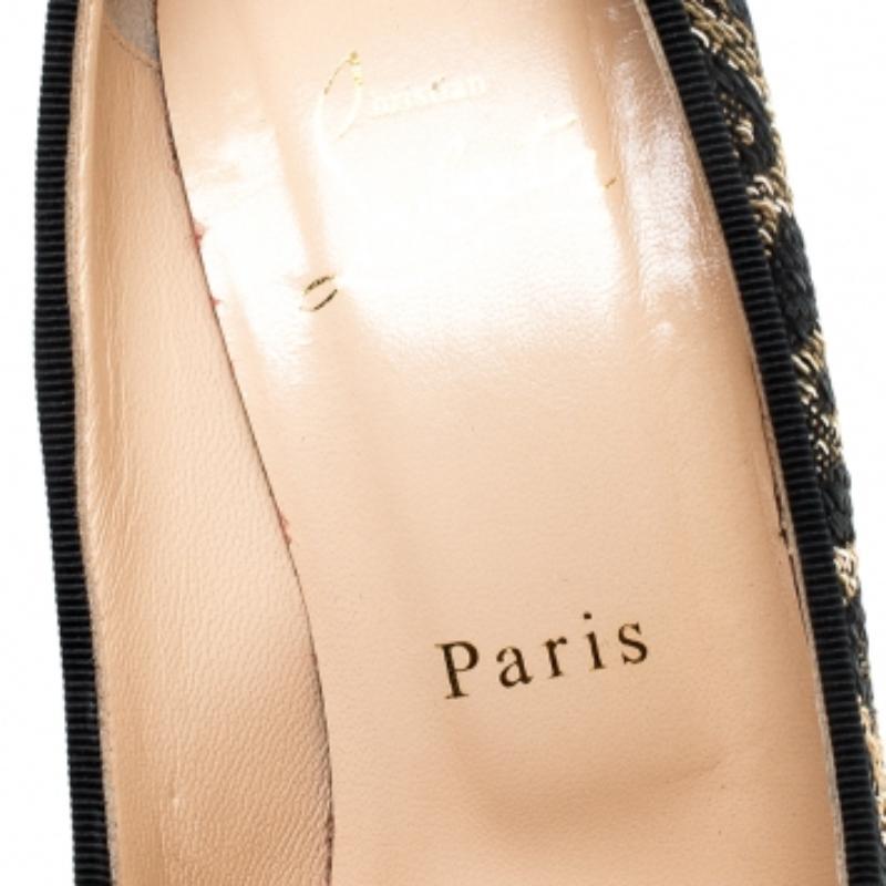 Noir Christian Louboutin Leopard Weave Raffia Daffodile Platform Pumps Size 37.5 en vente
