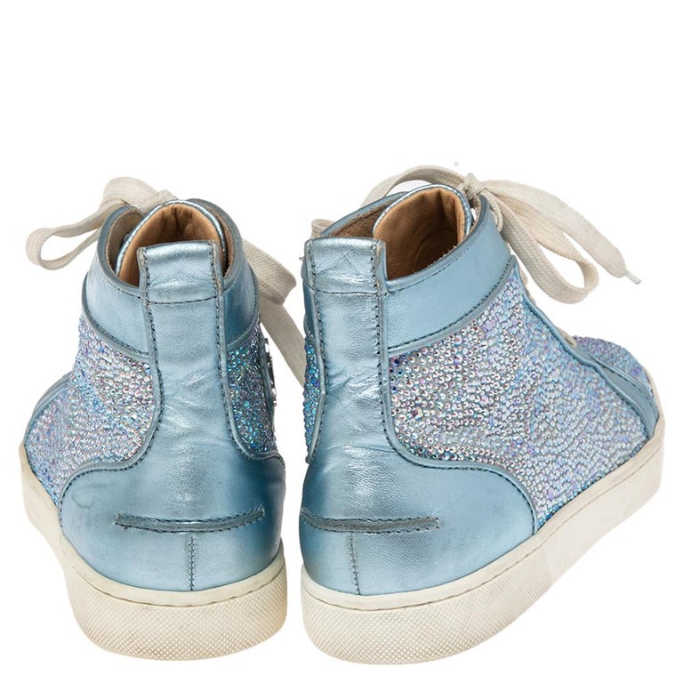Christian Louboutin Light Blue Crystals Louis Orlato High Top Sneakers Size  38 For Sale at 1stDibs
