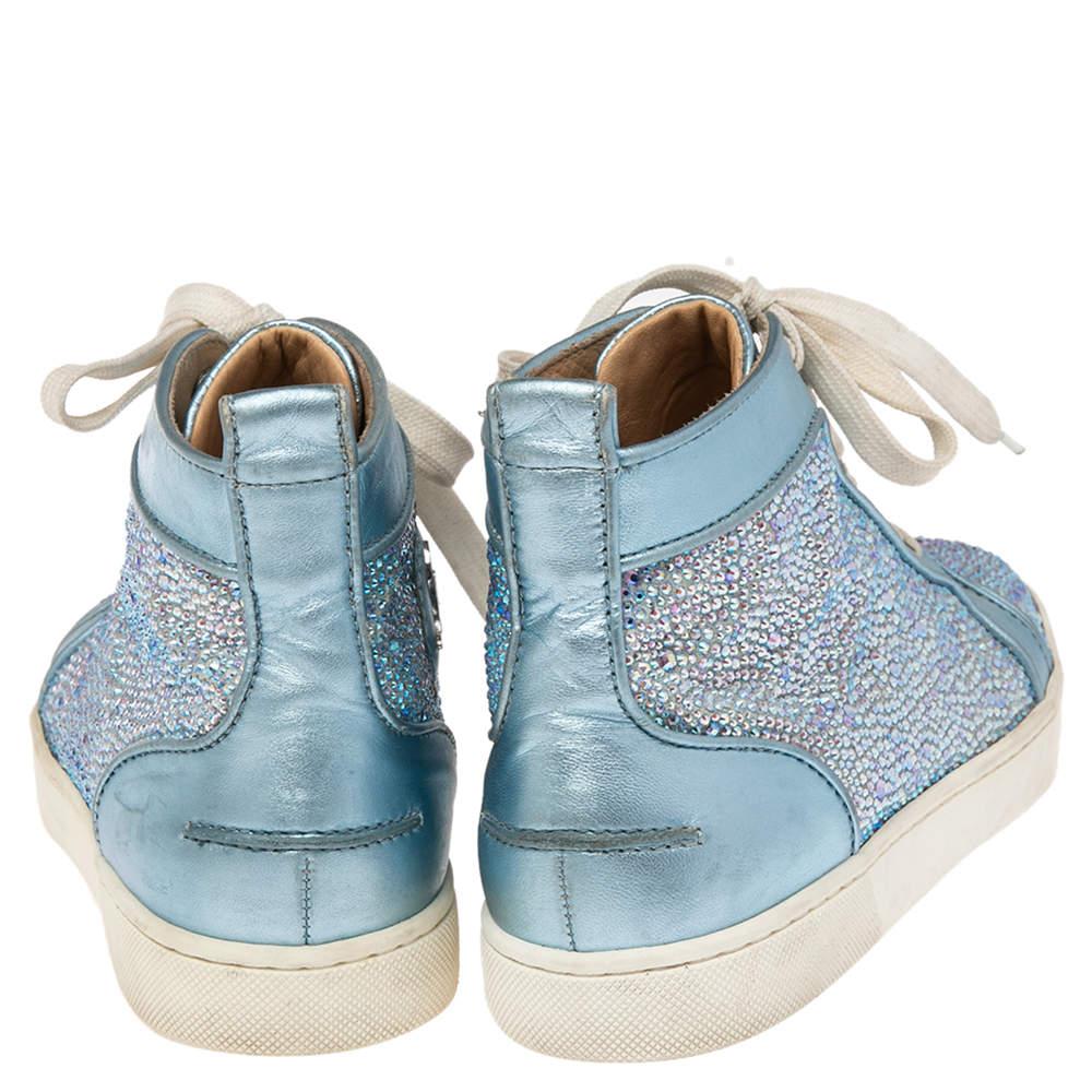 Christian Louboutin Light Blue Crystals Louis Orlato Sneakers Size 38 In Good Condition For Sale In Dubai, Al Qouz 2