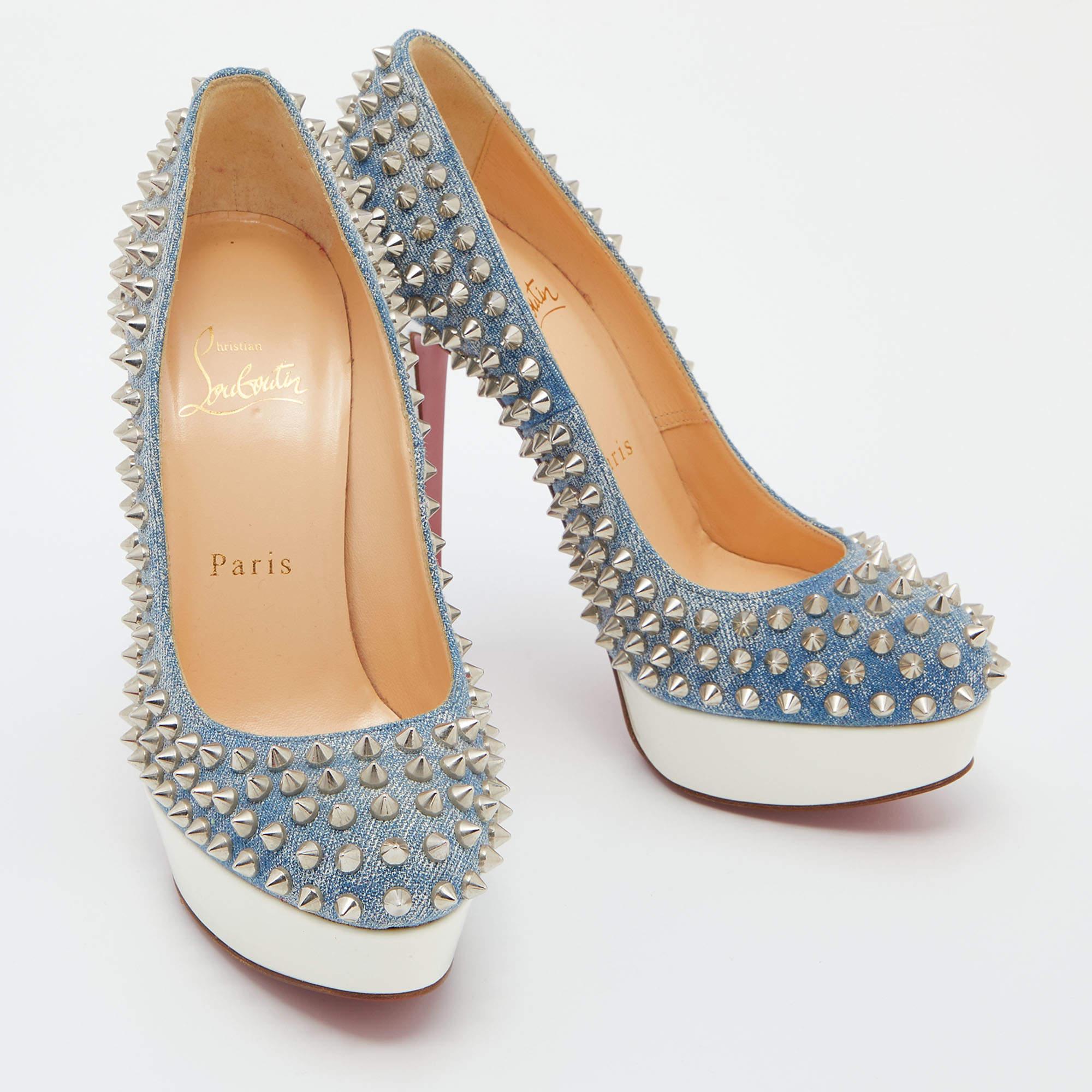 Christian Louboutin Light Blue Denim Bianca Spikes Pumps Size 36 For Sale 1