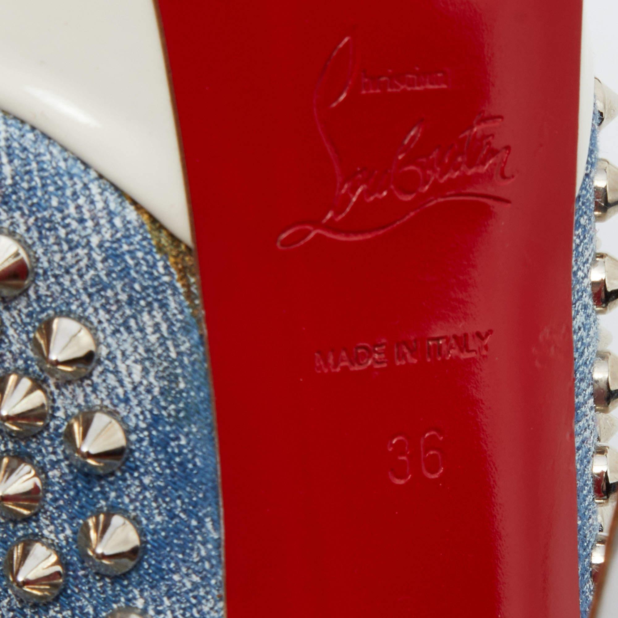 Christian Louboutin Light Blue Denim Bianca Spikes Pumps Size 36 For Sale 3