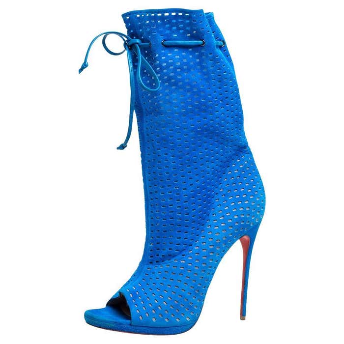 Christian Louboutin Light Blue Perforated Suede Jennifer Wrap Boots Size 41 For Sale at 1stDibs