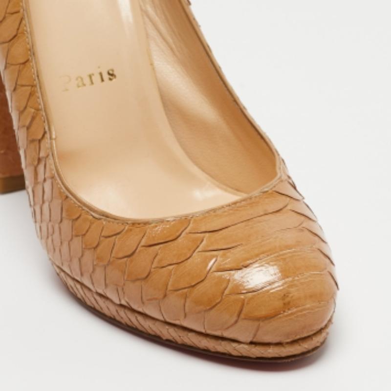 Christian Louboutin Light Brown Patent Python Grapi Pumps Size 38 For Sale 1