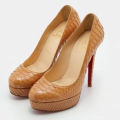 Christian Louboutin Hellbraun Python Leder Bianca Plateau Pumps Größe 37
