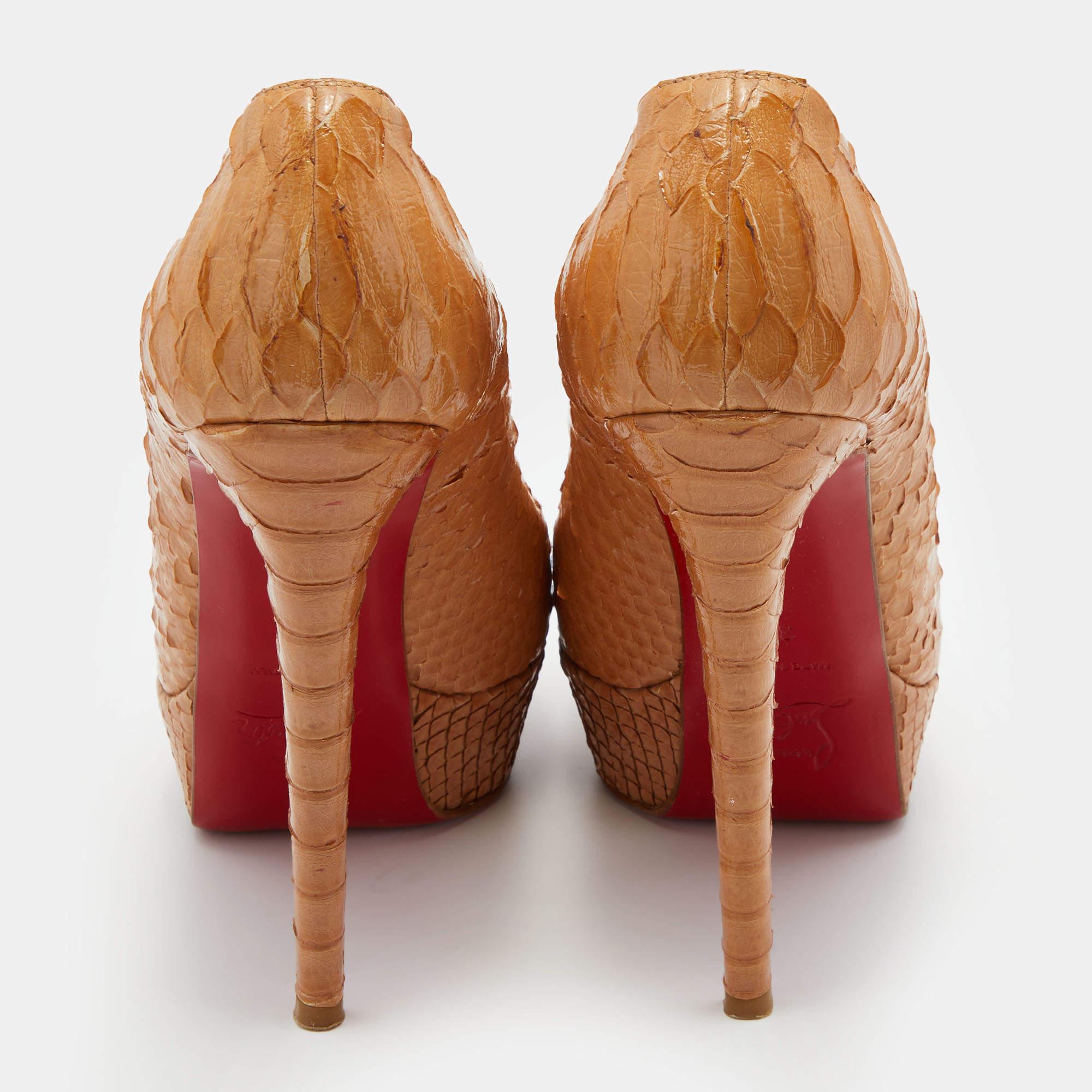 Christian Louboutin Light Brown Python Leather Bianca Platform Pumps Size 37 4
