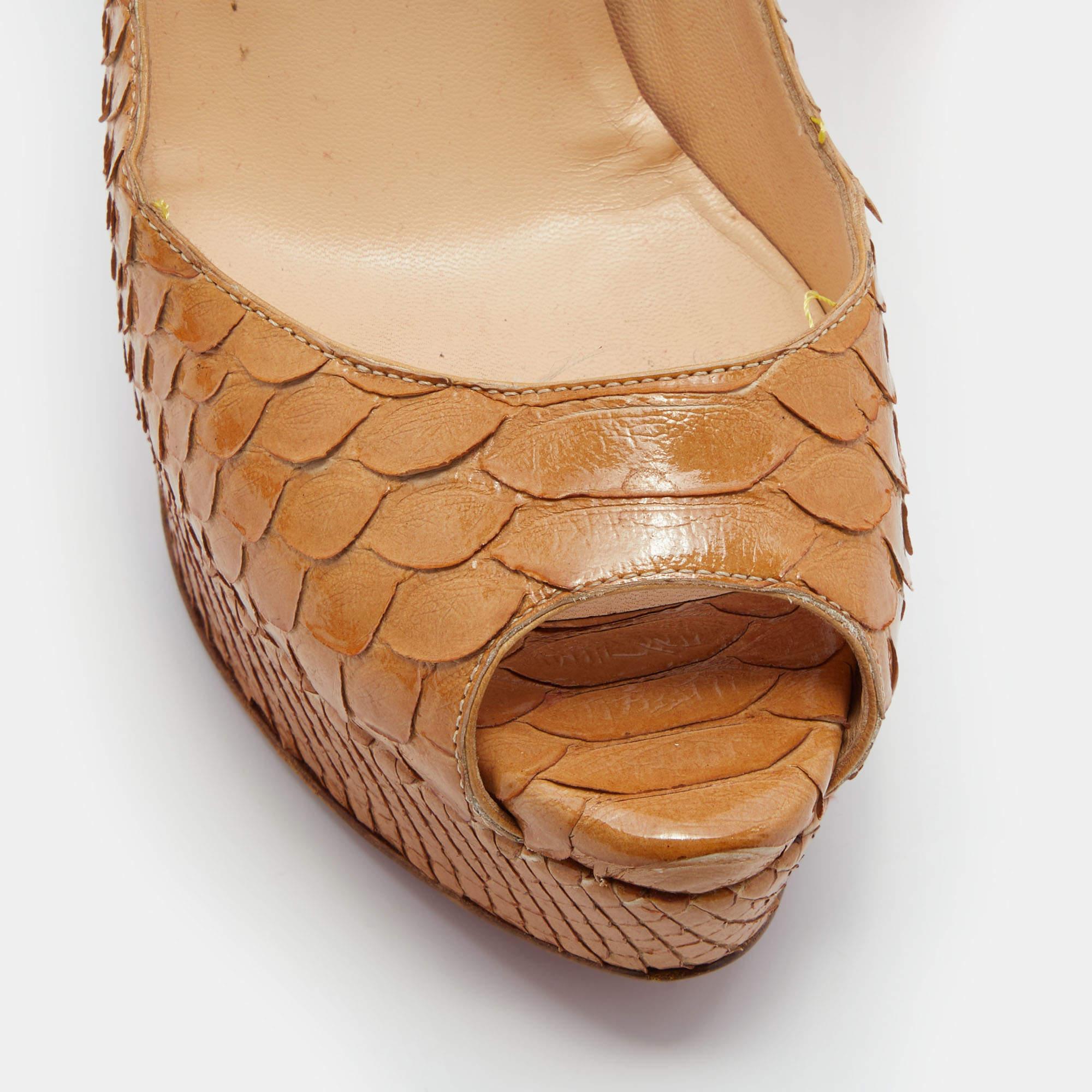 Christian Louboutin Light Brown Python Leather Lady Peep Platform Pumps Size 39 1