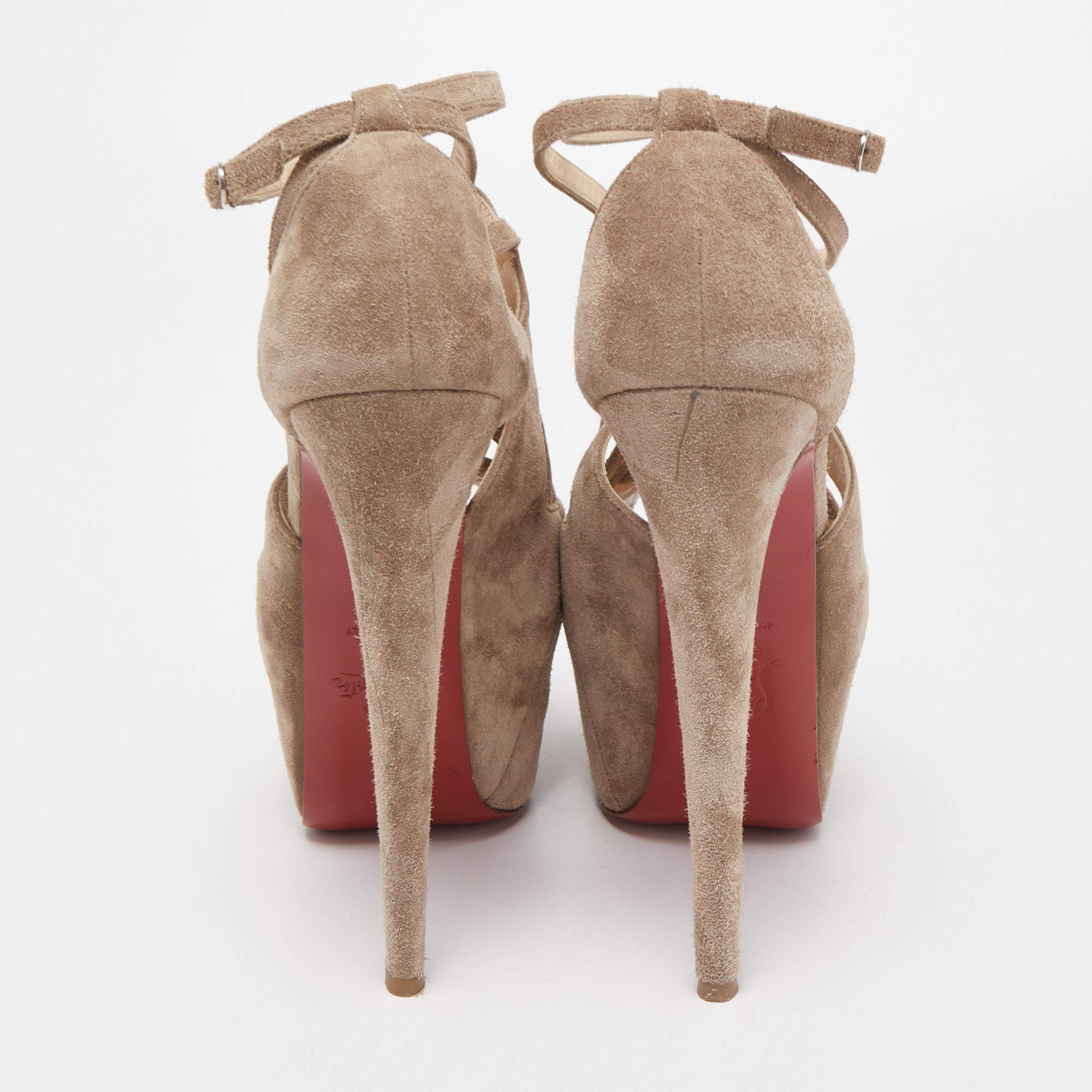 Christian Louboutin Light Brown Suede Carlota Sandals Size 38 For Sale 1