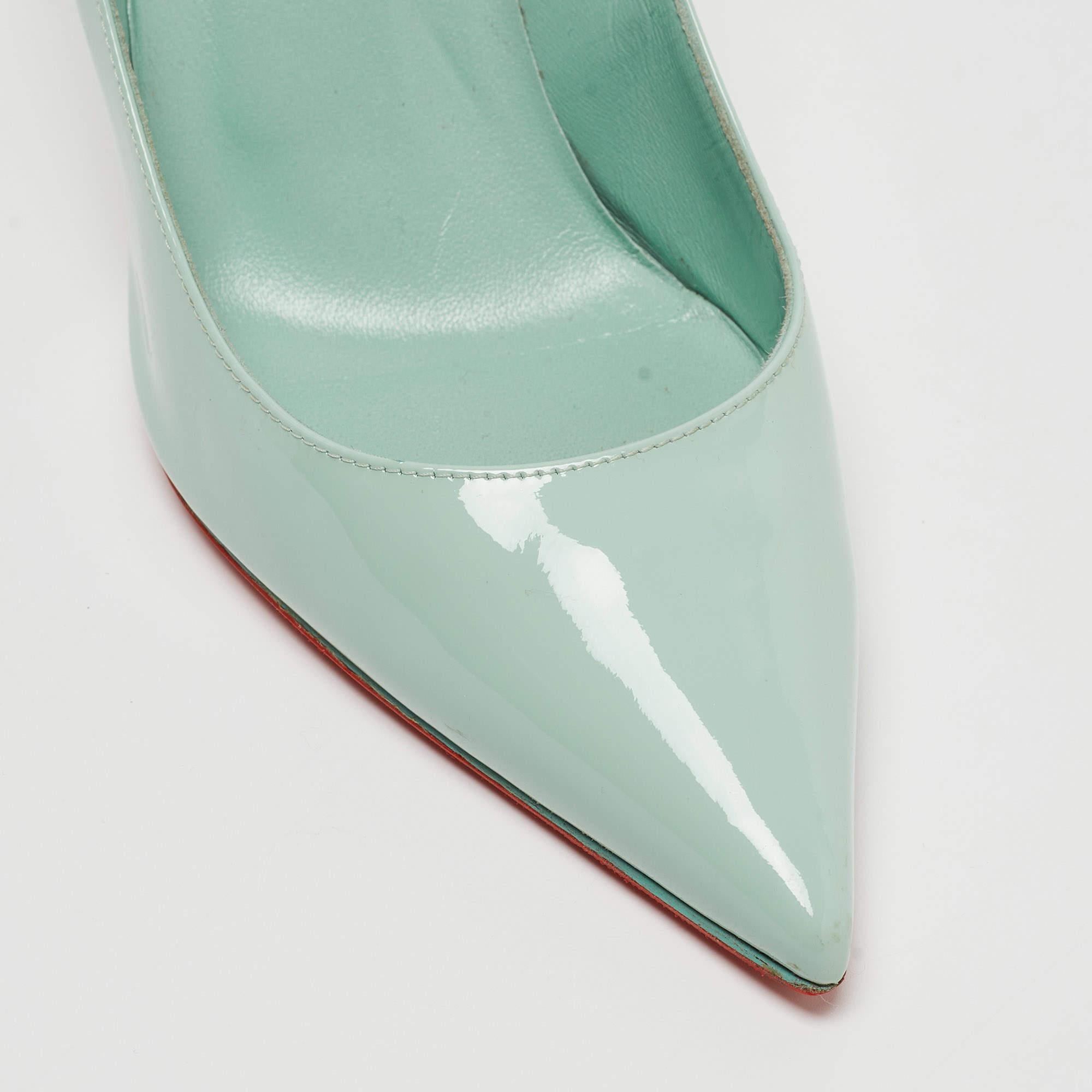 Christian Louboutin Light Green Patent Leather Pigalle Pointed Toe Pumps Size 38 1