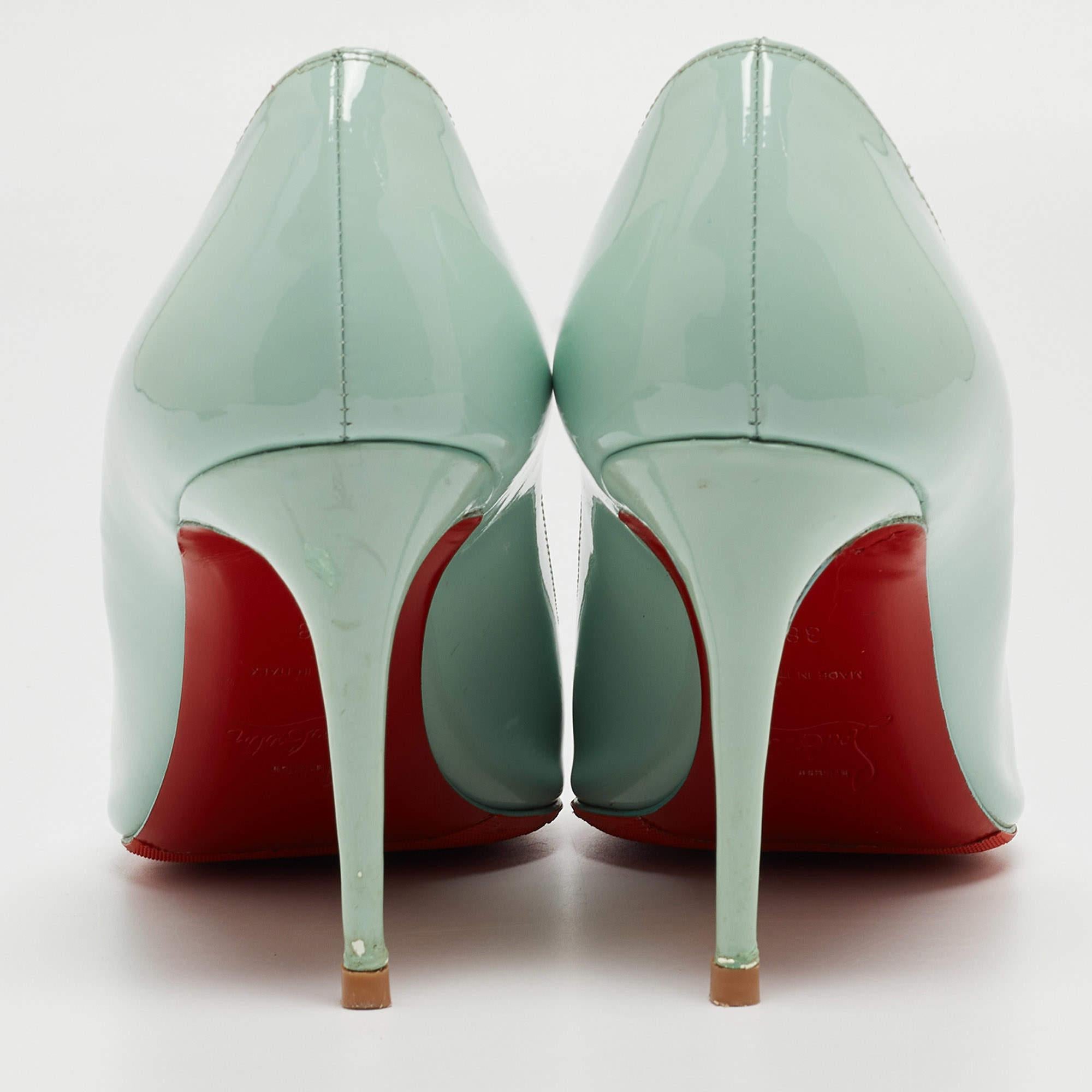 Christian Louboutin Light Green Patent Leather Pigalle Pointed Toe Pumps Size 38 2