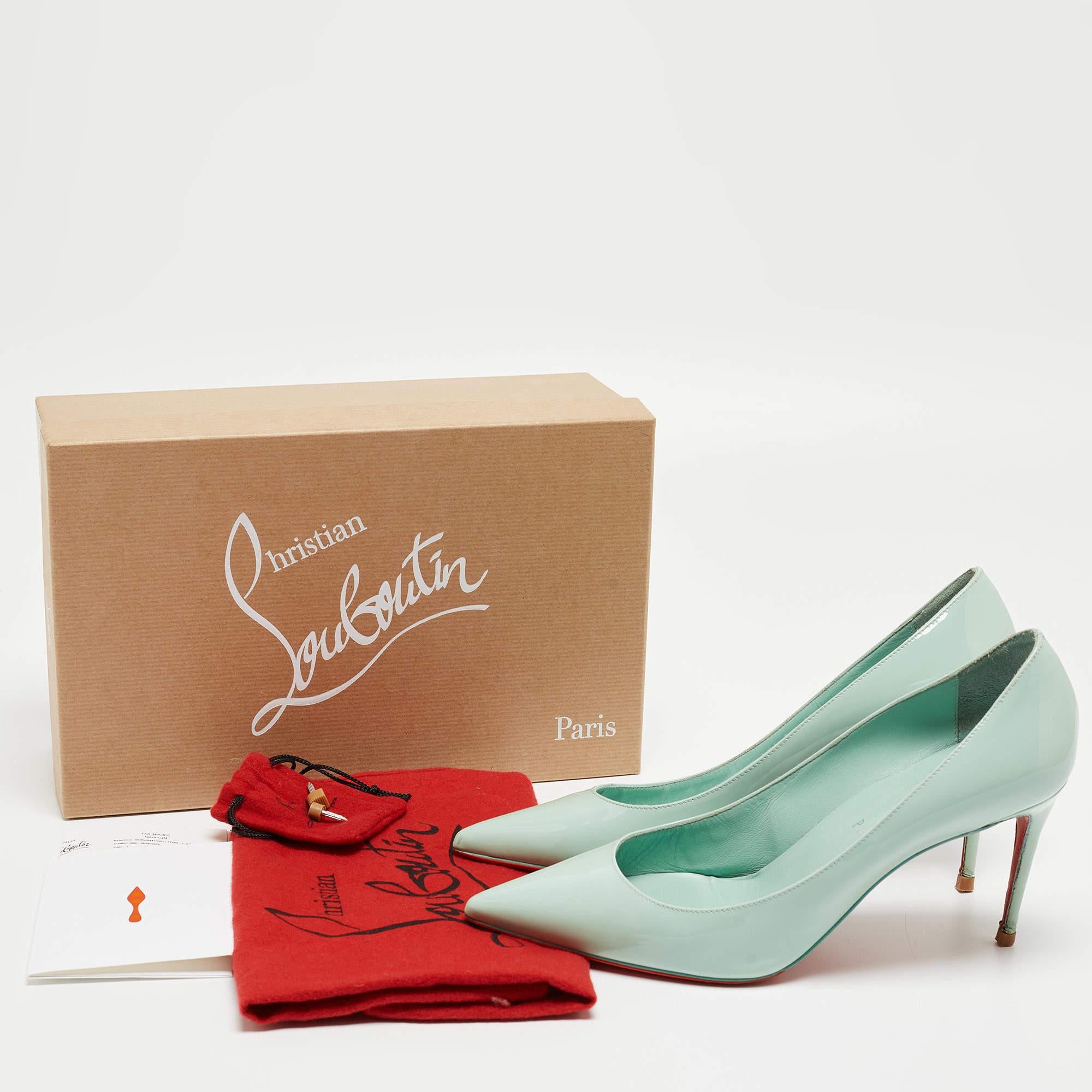Christian Louboutin Light Green Patent Leather Pigalle Pointed Toe Pumps Size 38 5