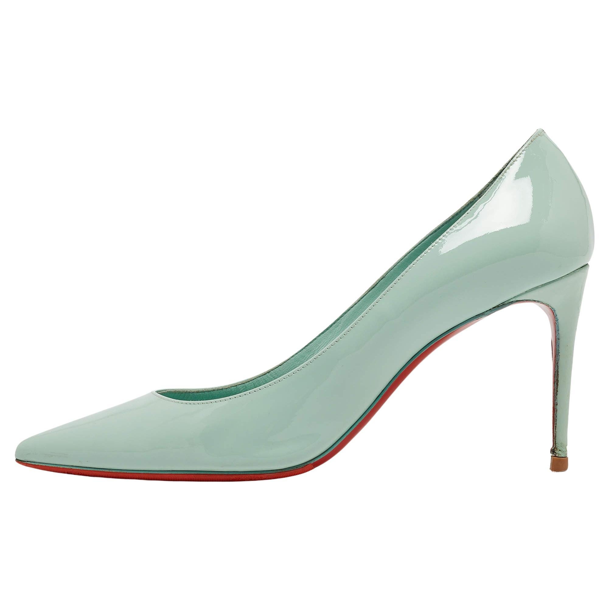 Christian Louboutin Light Green Patent Leather Pigalle Pointed Toe Pumps Size 38