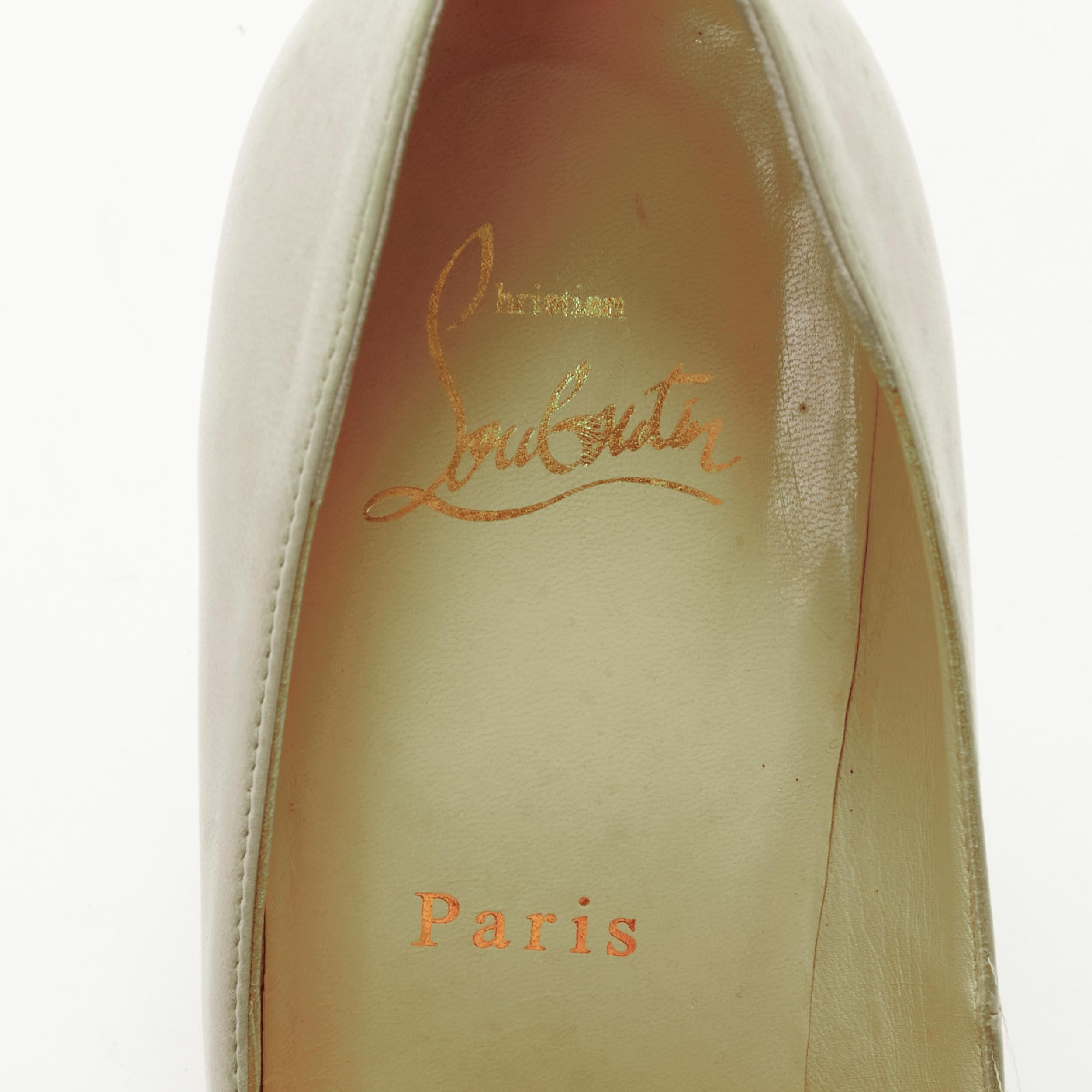 CHRISTIAN LOUBOUTIN light grey leather stacked wooden wedge heel EU37.5 4