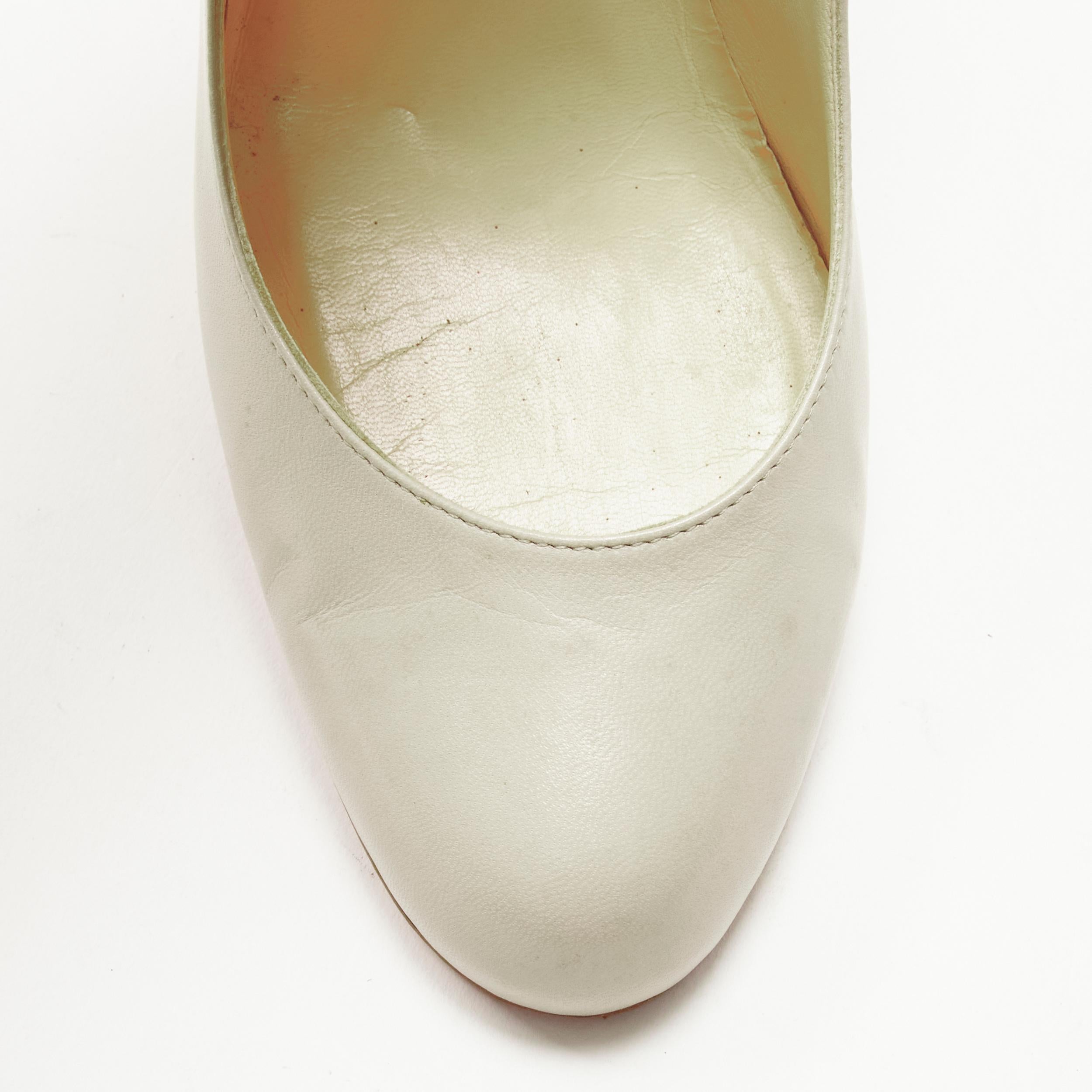 CHRISTIAN LOUBOUTIN light grey leather stacked wooden wedge heel EU37.5 1