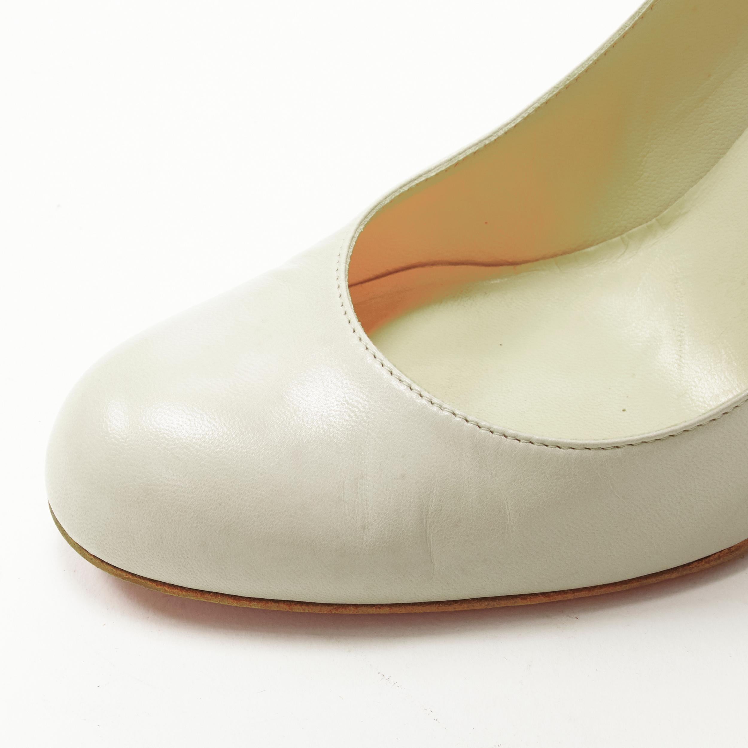 CHRISTIAN LOUBOUTIN light grey leather stacked wooden wedge heel EU37.5 2