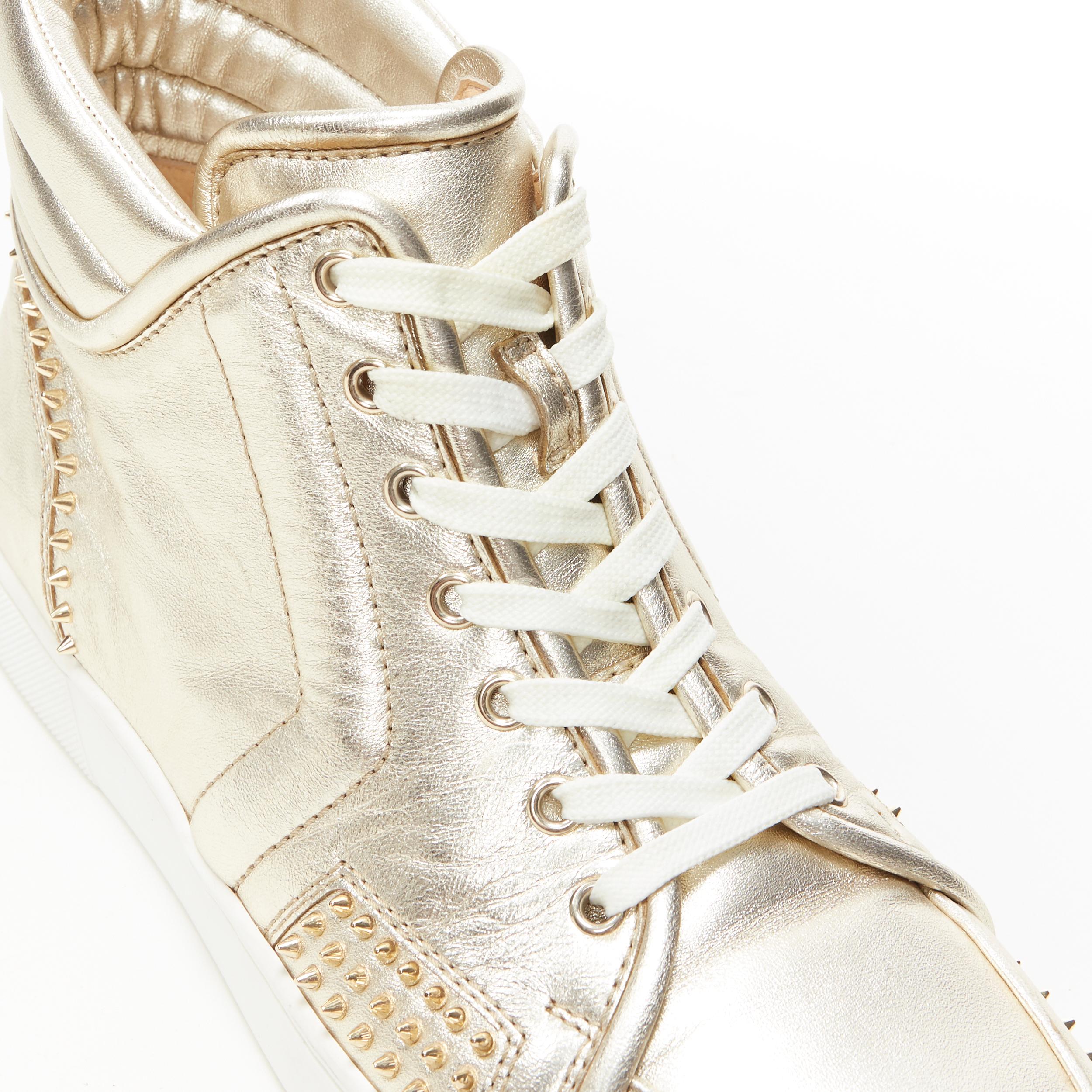 CHRISTIAN LOUBOUTIN light metallic gold spike studded high top sneaker EU43.5 4