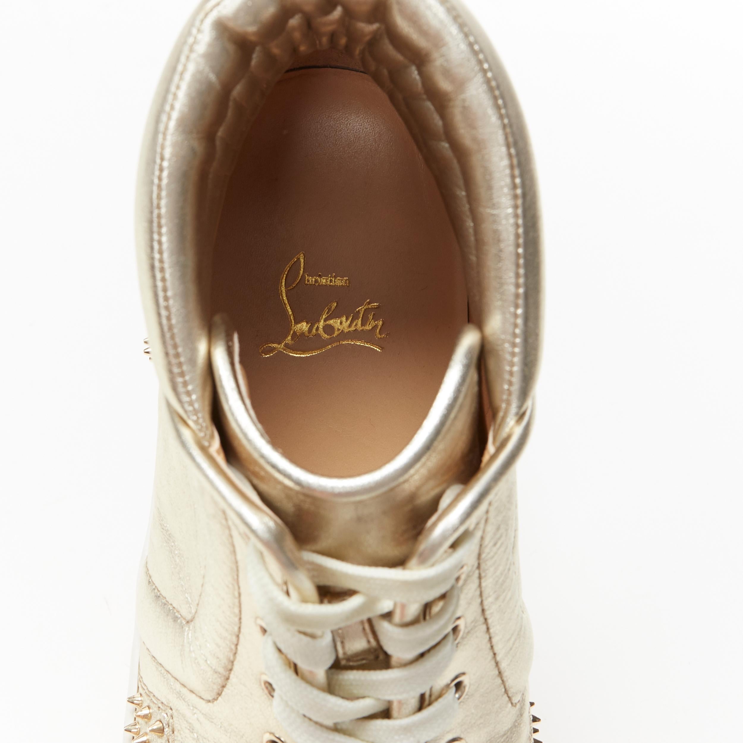 CHRISTIAN LOUBOUTIN light metallic gold spike studded high top sneaker EU43.5 5