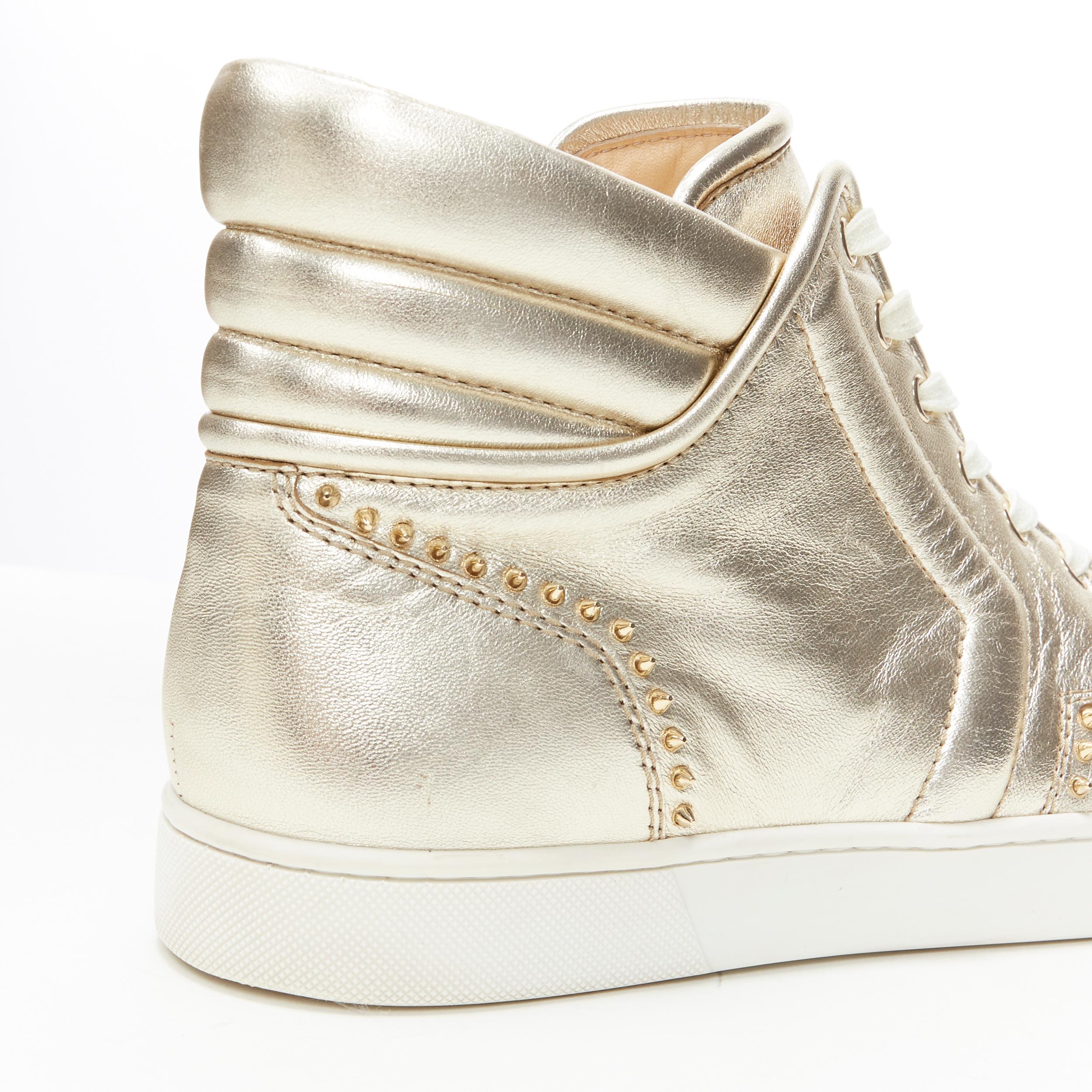 CHRISTIAN LOUBOUTIN light metallic gold spike studded high top sneaker EU43.5 3