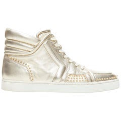 CHRISTIAN LOUBOUTIN light metallic gold spike studded high top sneaker EU43.5