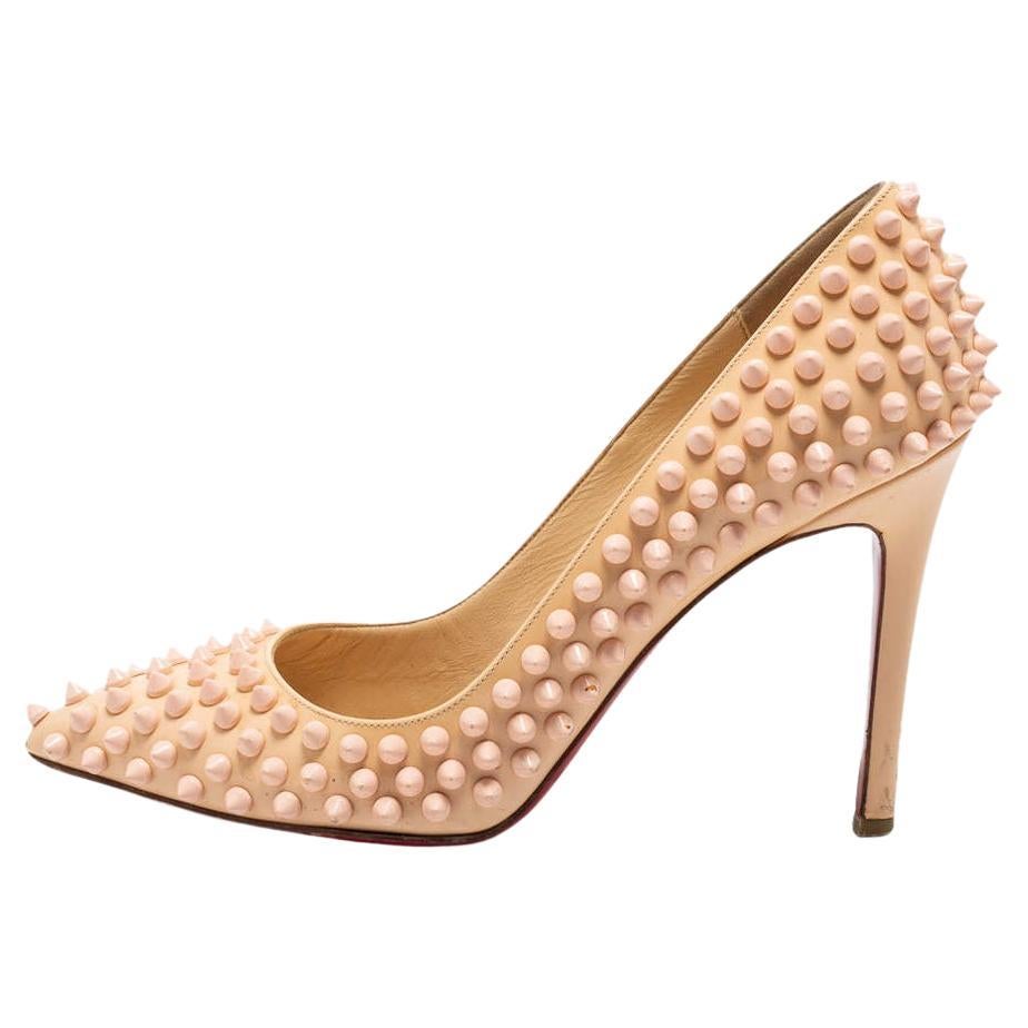Christian Louboutin Light Peach Patent Leather Pigalle Spikes Pumps Size 36.5 For Sale