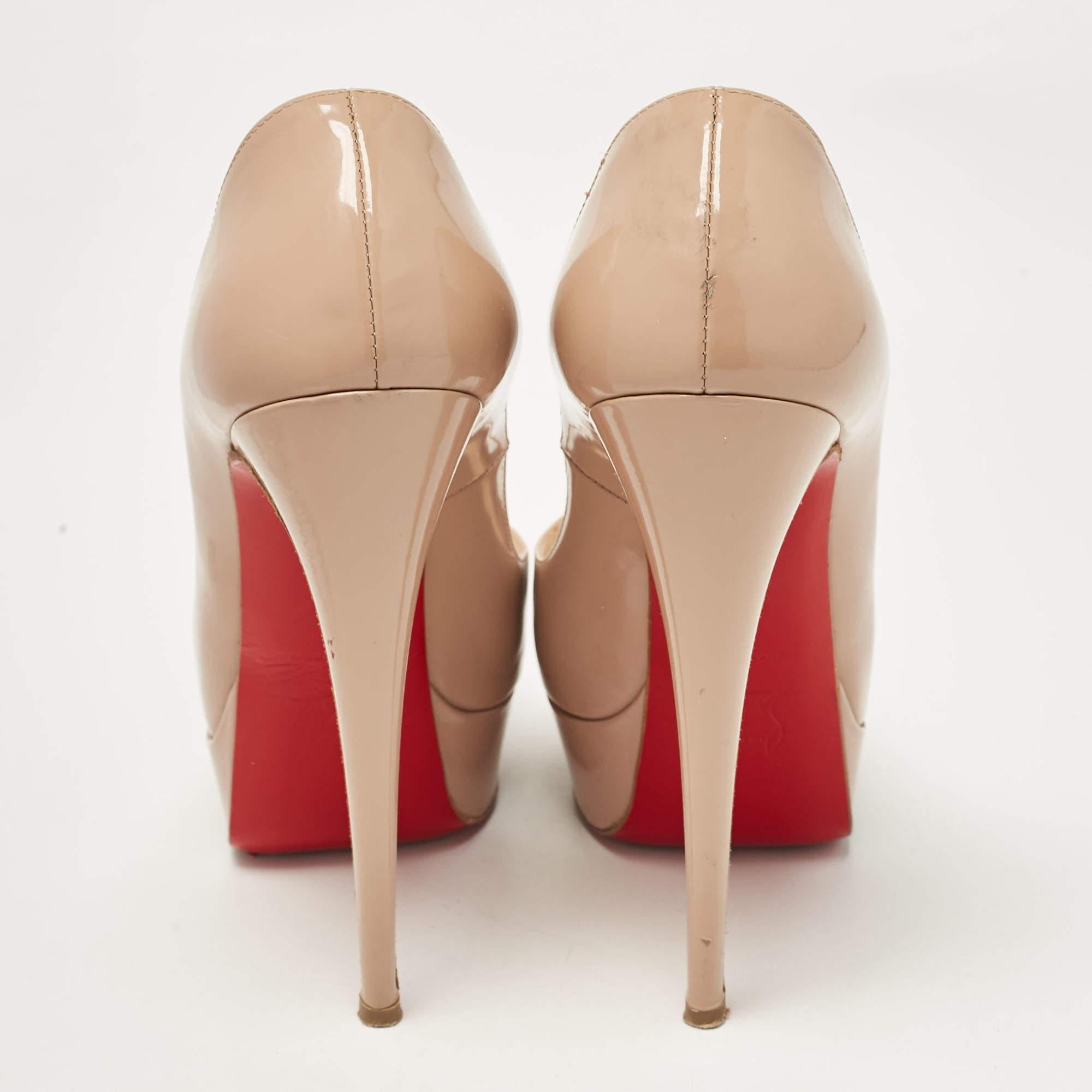 Women's Christian Louboutin Light Pink Patent Leather Lady Peep Pumps Size 38