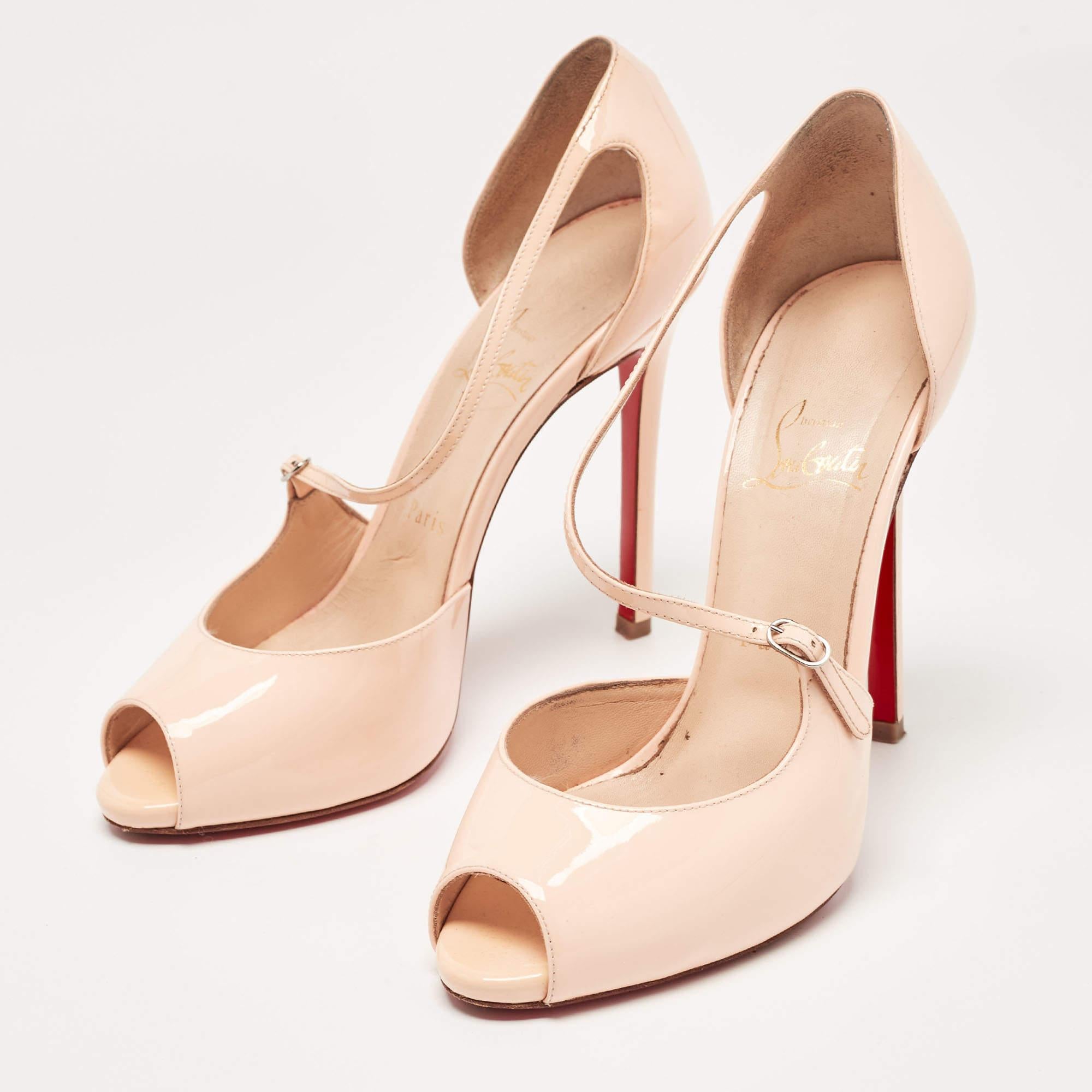 Christian Louboutin Light Pink Patent Leather Peep Toe D'orsay Sandals Size 38 For Sale 4