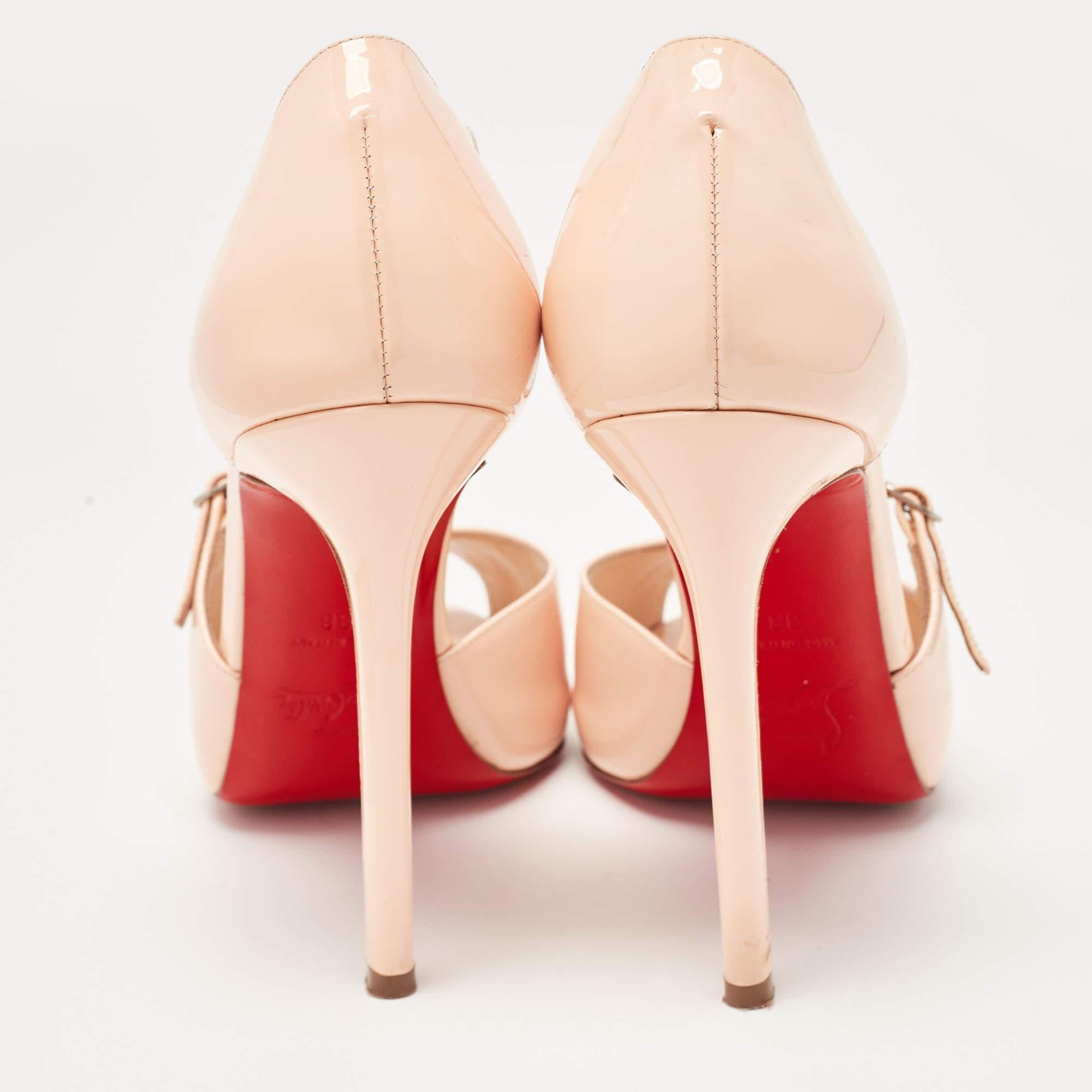 Christian Louboutin Light Pink Patent Leather Peep Toe D'orsay Sandals Size 38 For Sale 5