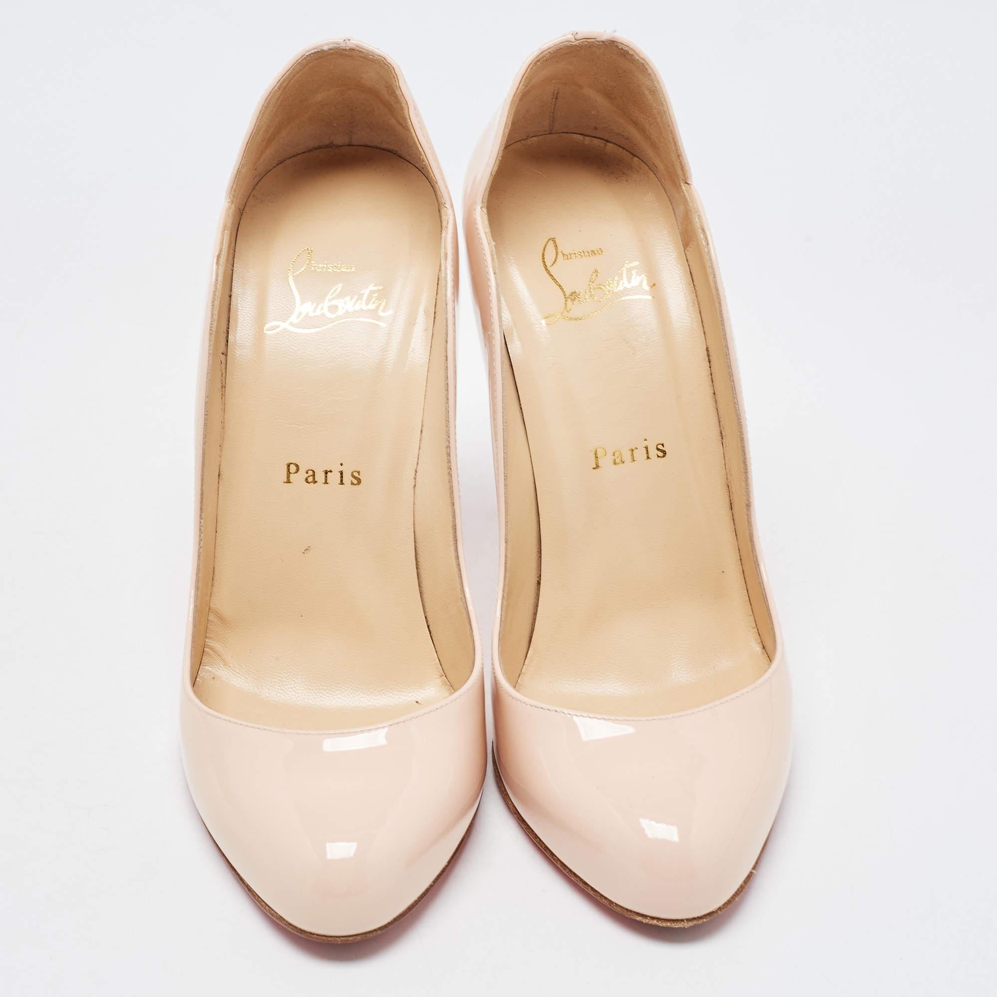 Beige Christian Louboutin Light Pink Patent Leather Wawy Dolly Pumps Size 37.5