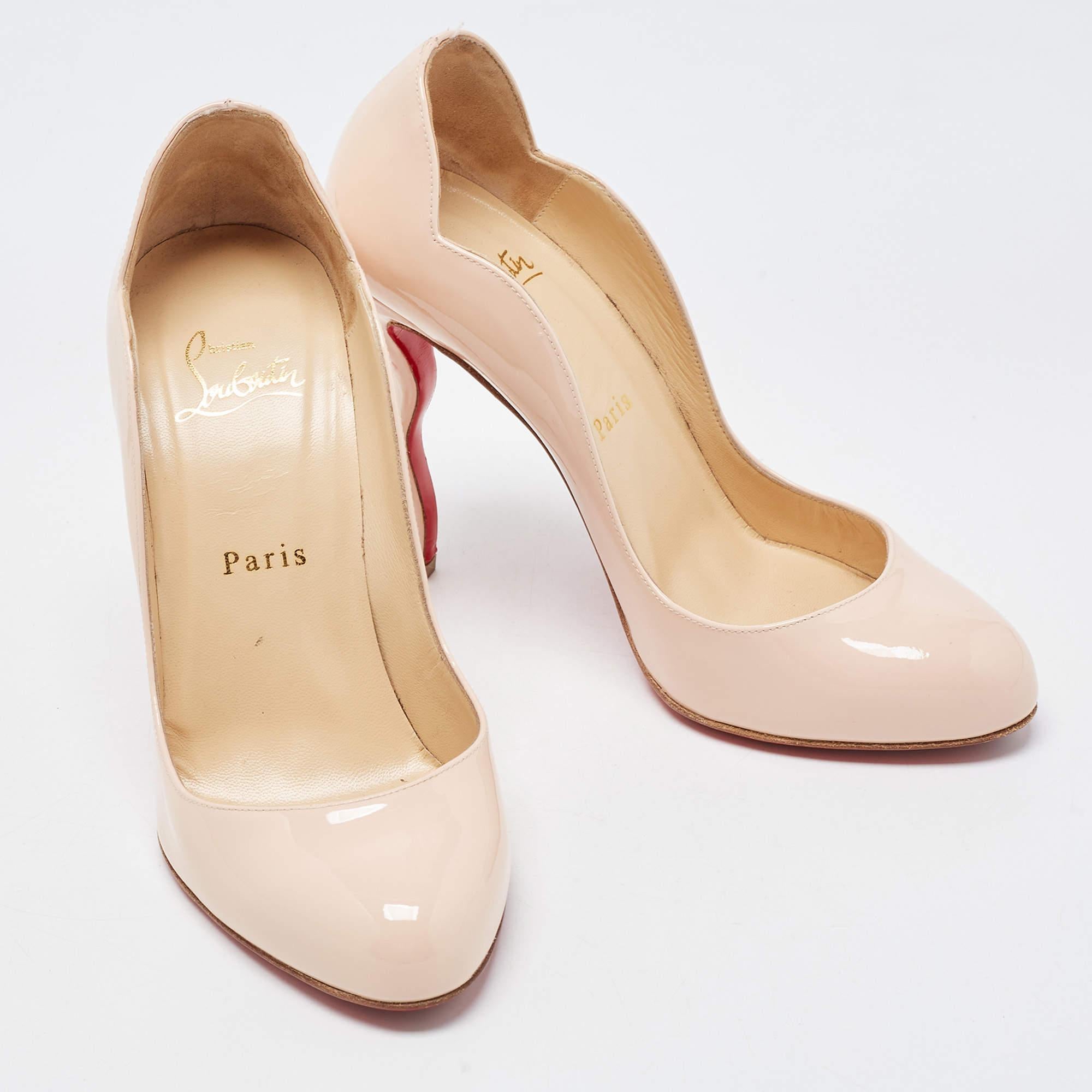 Christian Louboutin Light Pink Patent Leather Wawy Dolly Pumps Size 37.5 In Good Condition In Dubai, Al Qouz 2