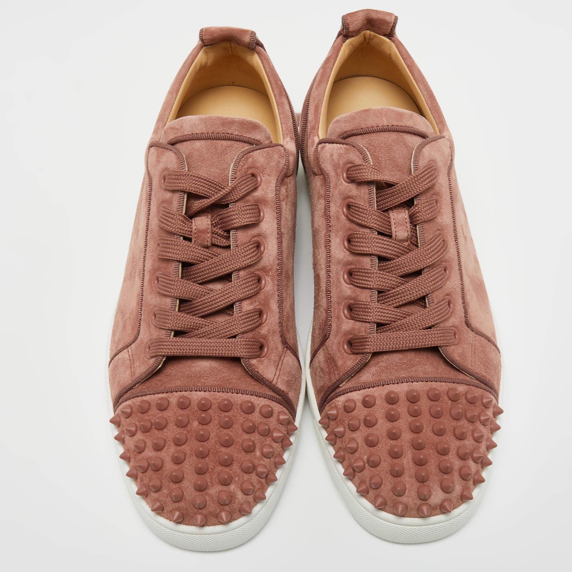 Brown Christian Louboutin Light Pink Suede Louis Junior Spikes Sneakers Size 41