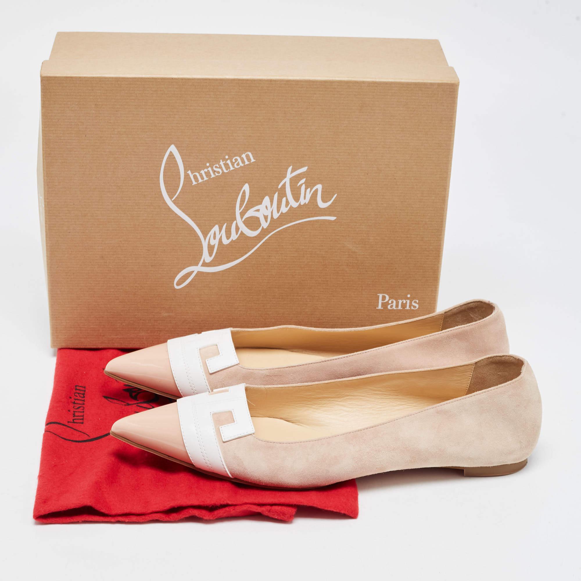 Christian Louboutin Light Pink/White Suede and Leather Pointed Toe Ballet Flats  1