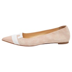 Christian Louboutin Light Pink/White Suede and Leather Pointed Toe Ballet Flats 