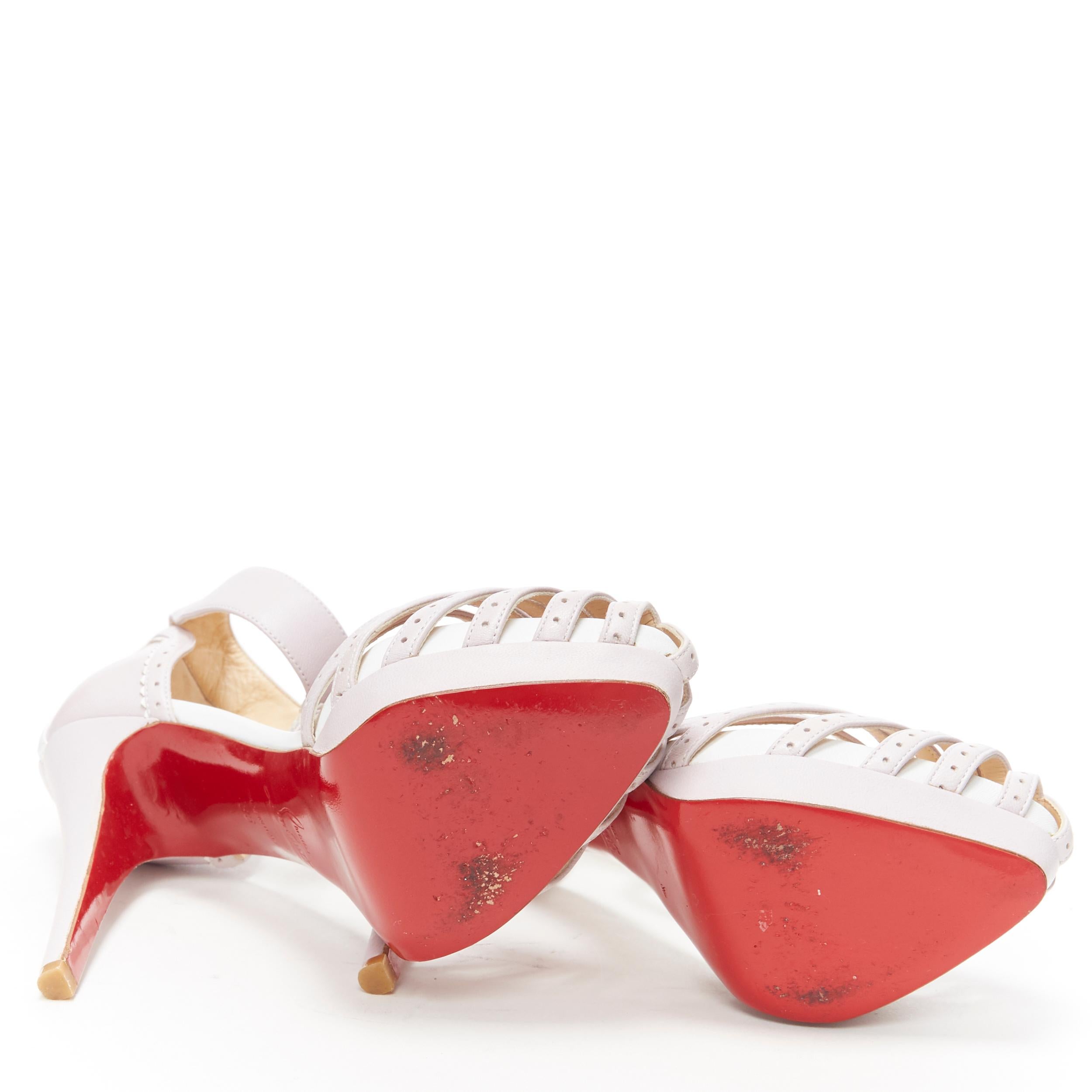 Beige CHRISTIAN LOUBOUTIN lilac purple perforated T-strap studded platform heel EU36
