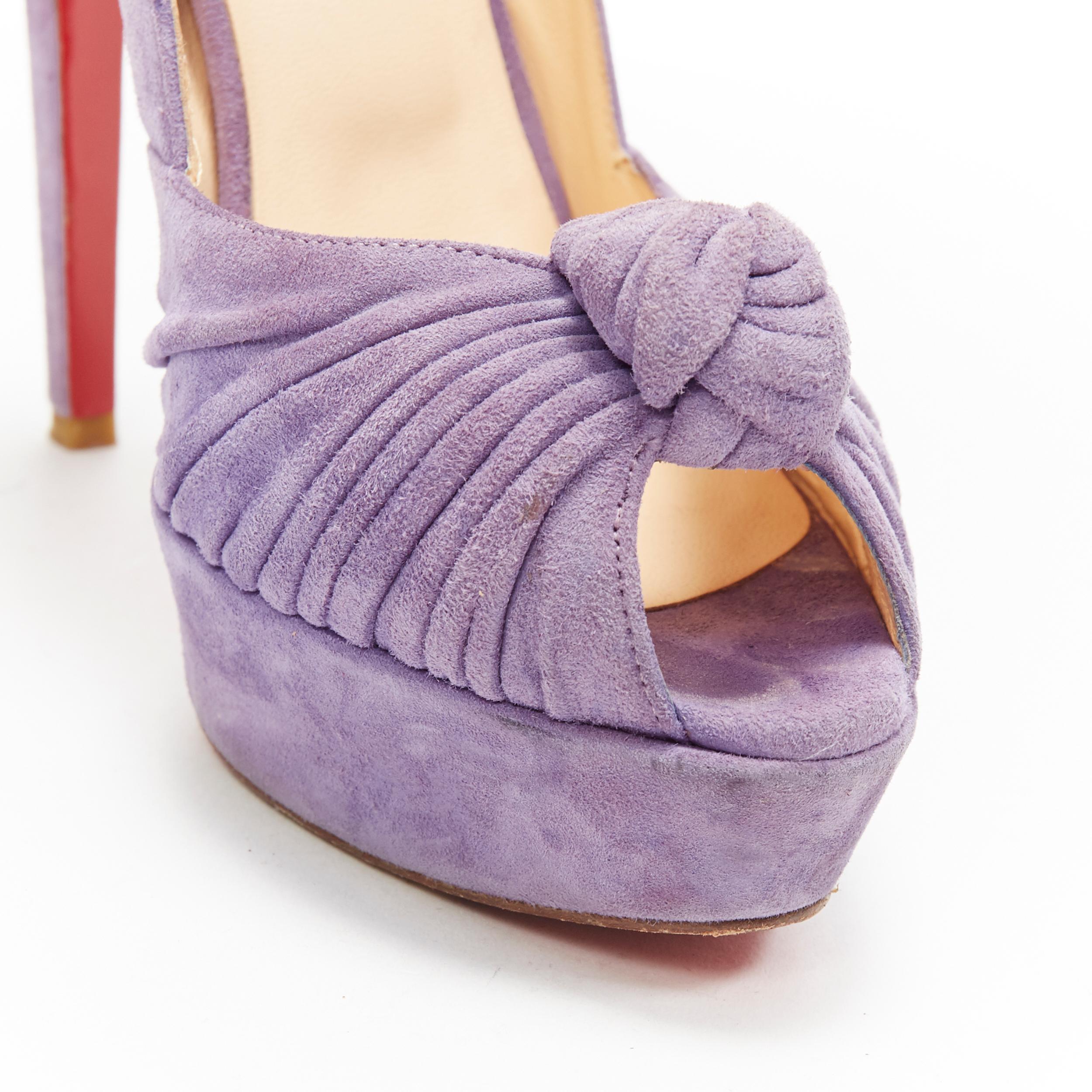 CHRISTIAN LOUBOUTIN lilac purple suede knot front peep toe platform pump EU38 1