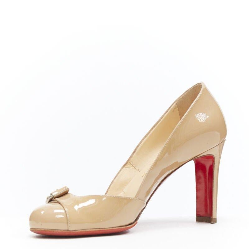 CHRISTIAN LOUBOUTIN Lilibelt 100 nackte Lackleder-Pump EU36 mit Diamanten-Schnalle im Zustand „Relativ gut“ in Hong Kong, NT