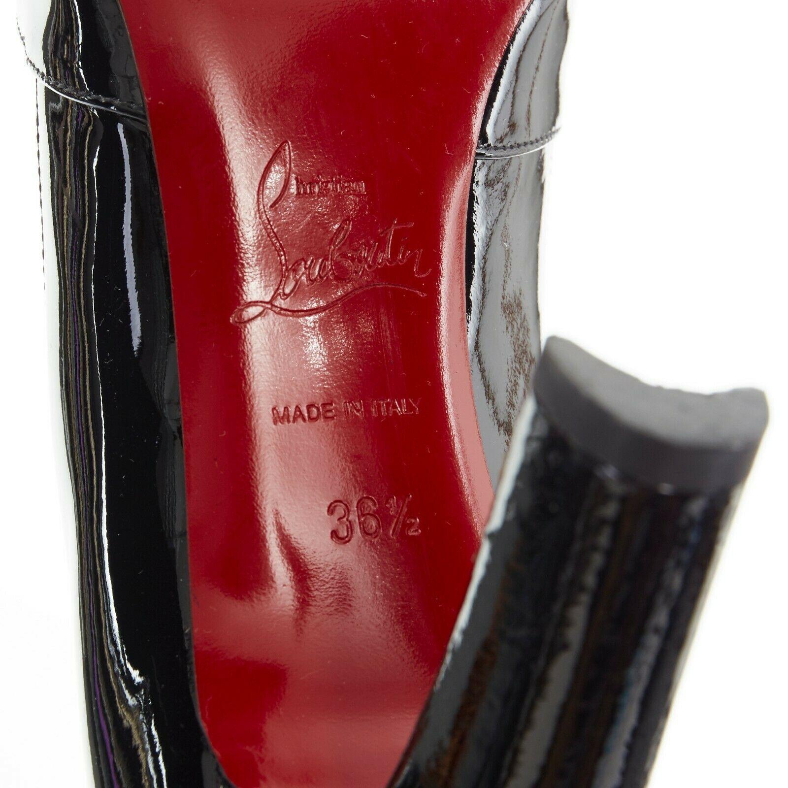 CHRISTIAN LOUBOUTIN Lilibelt 85 black patent leather buckle curved heels EU36.5 3