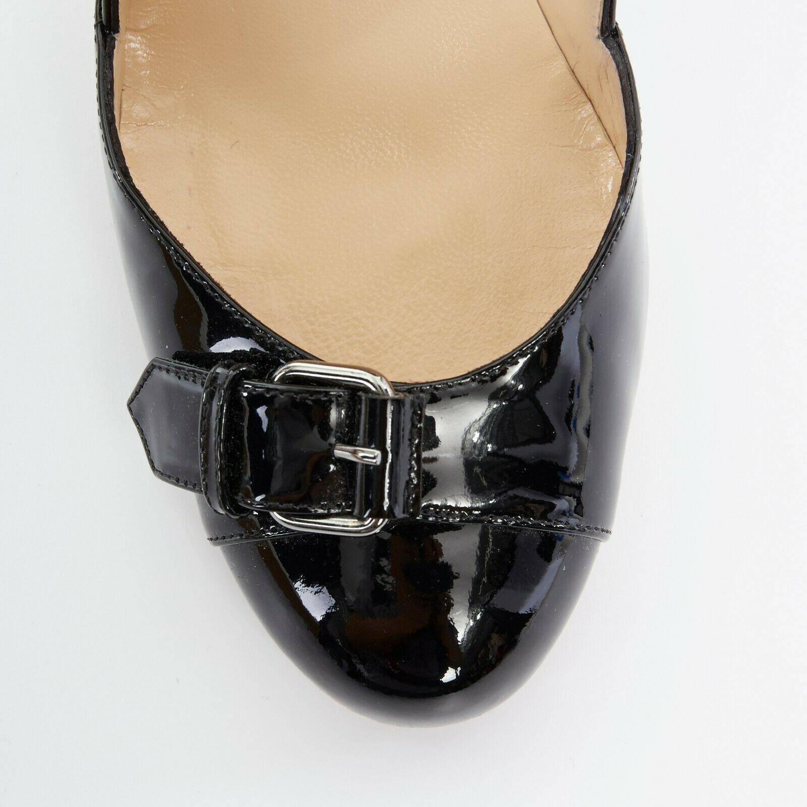 CHRISTIAN LOUBOUTIN Lilibelt 85 black patent leather buckle curved heels EU36.5 In Excellent Condition In Hong Kong, NT