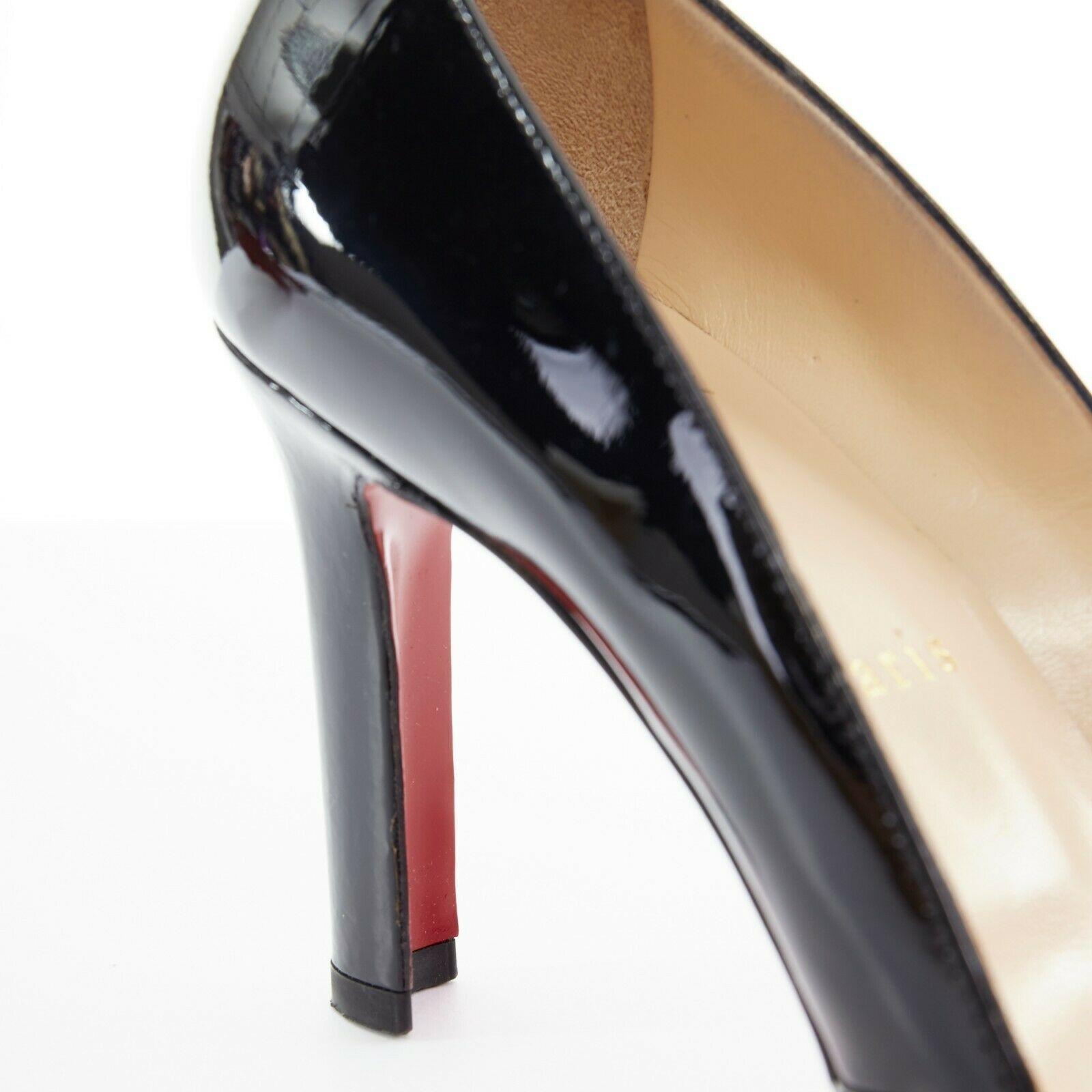 CHRISTIAN LOUBOUTIN Lilibelt 85 black patent leather buckle curved heels EU36.5 1