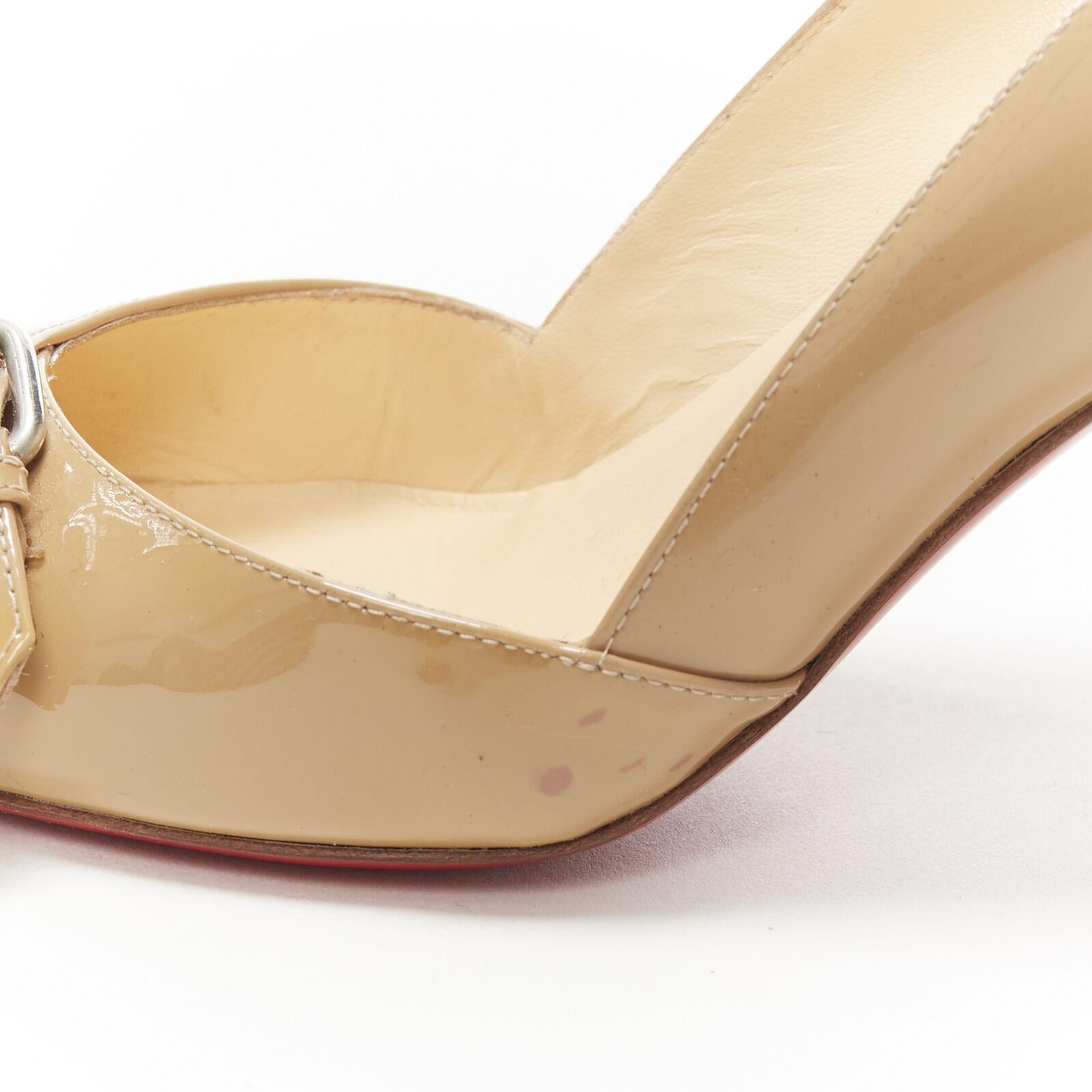 CHRISTIAN LOUBOUTIN Lilibelt nude beige patent buckle toe chunky heel EU36.5 For Sale 2